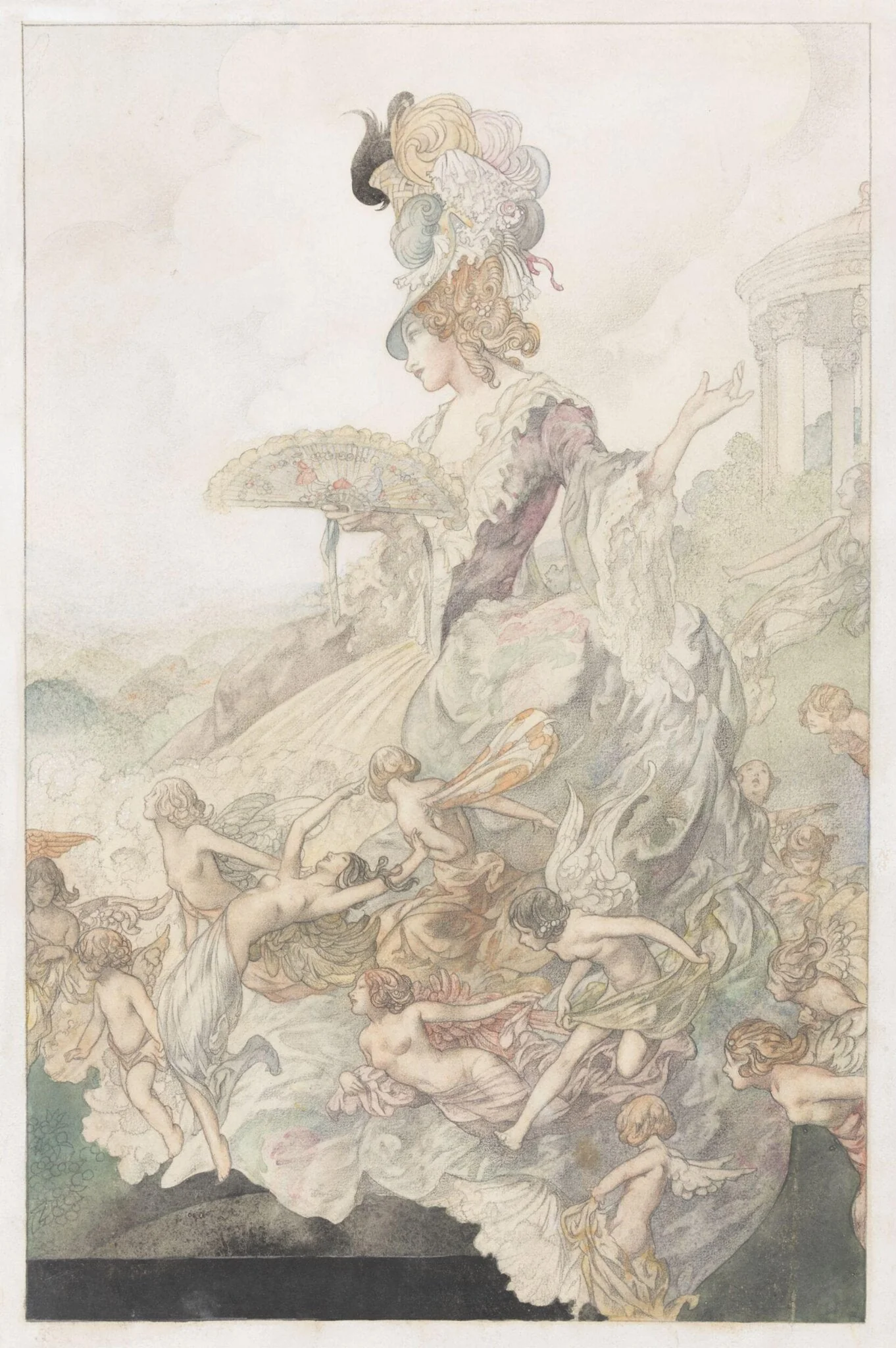 Lady with Fan, with attendant nymphs