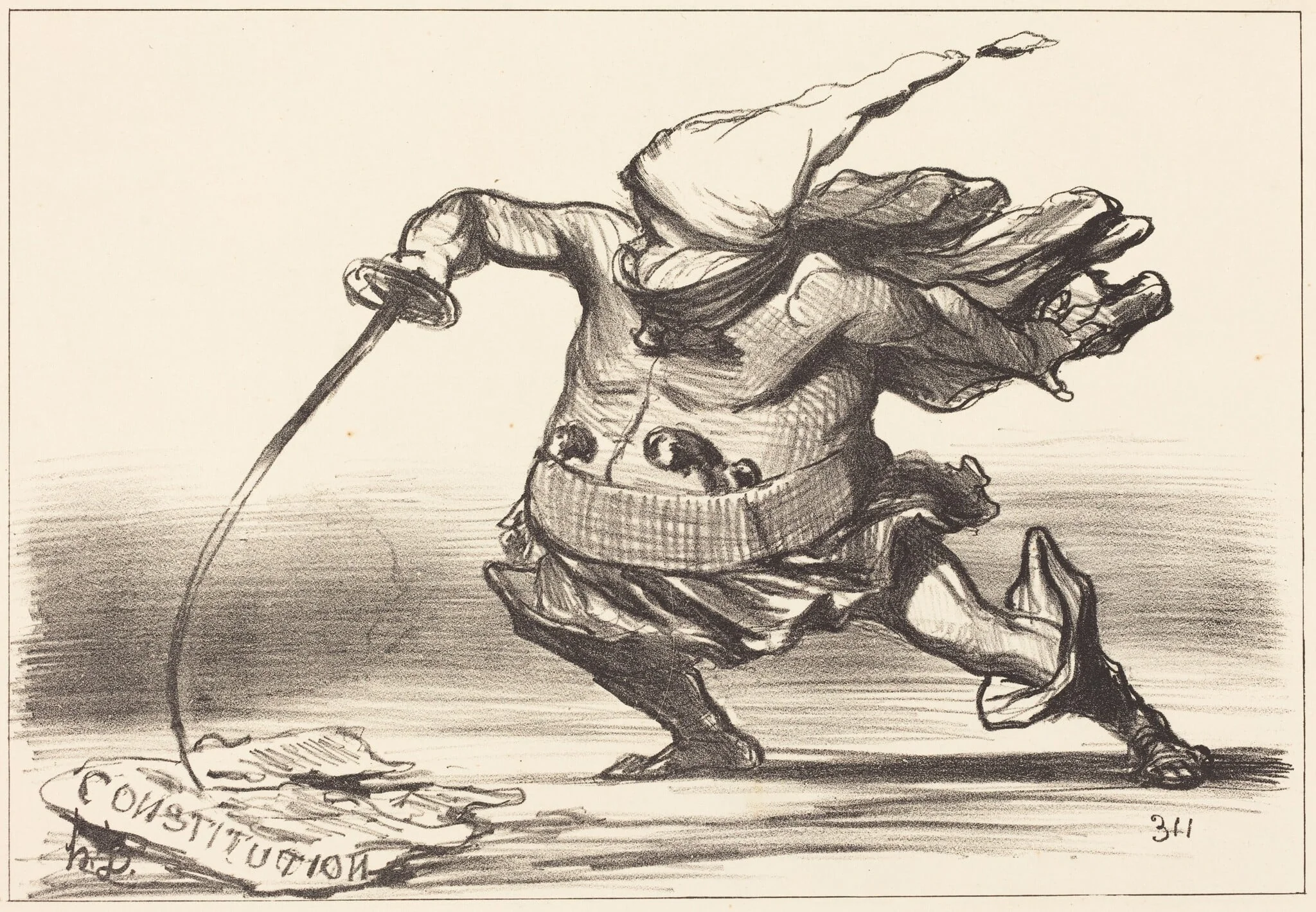 Un Matamore portant une... botte..., by Honoré Daumier, ink, 1851