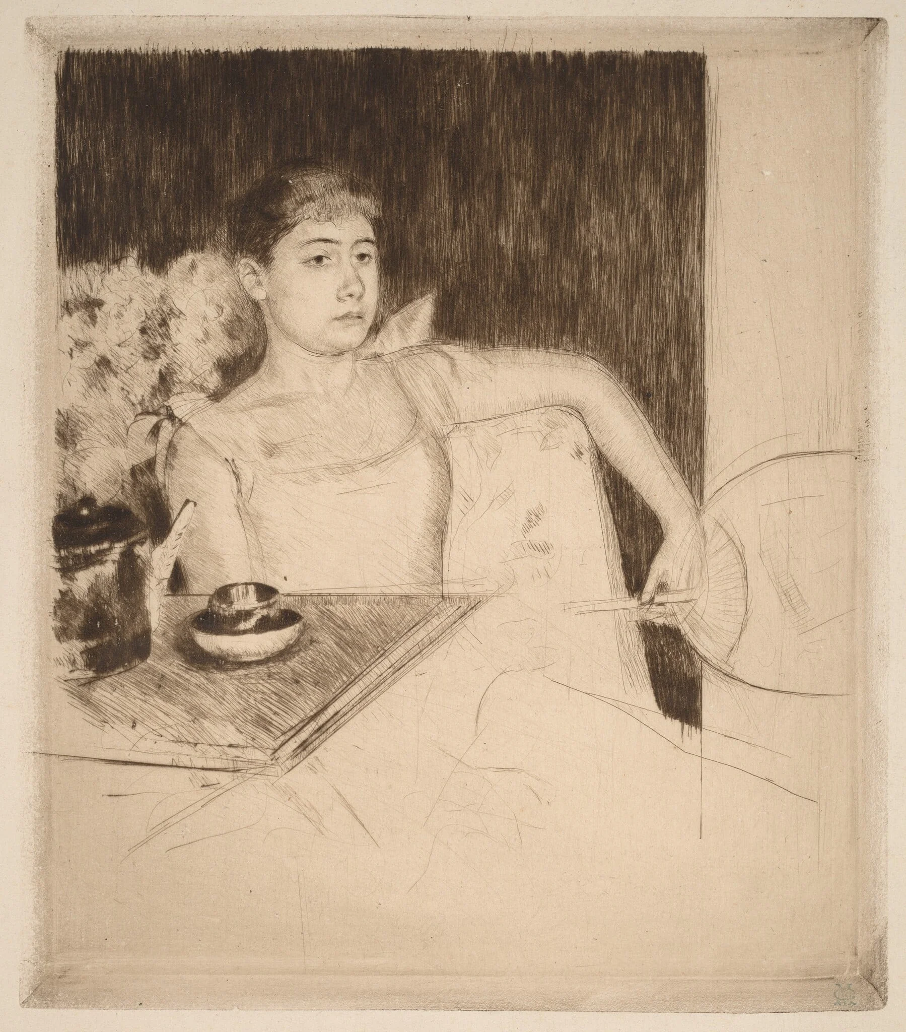 Tea, by Mary Cassatt, ink, 1890