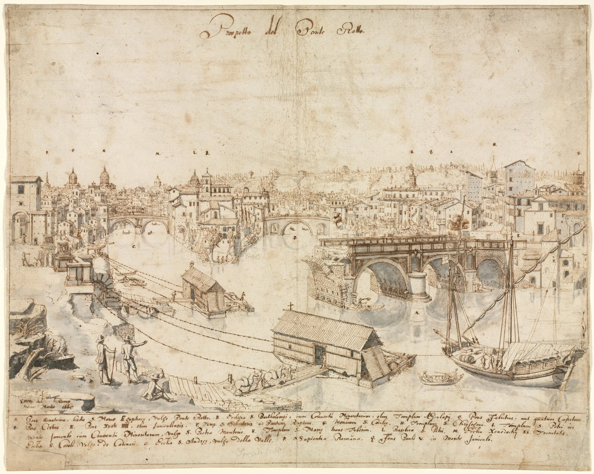 Eighteen Views of Rome: The Ponte Rotto, by Lievin Cruyl, 1665