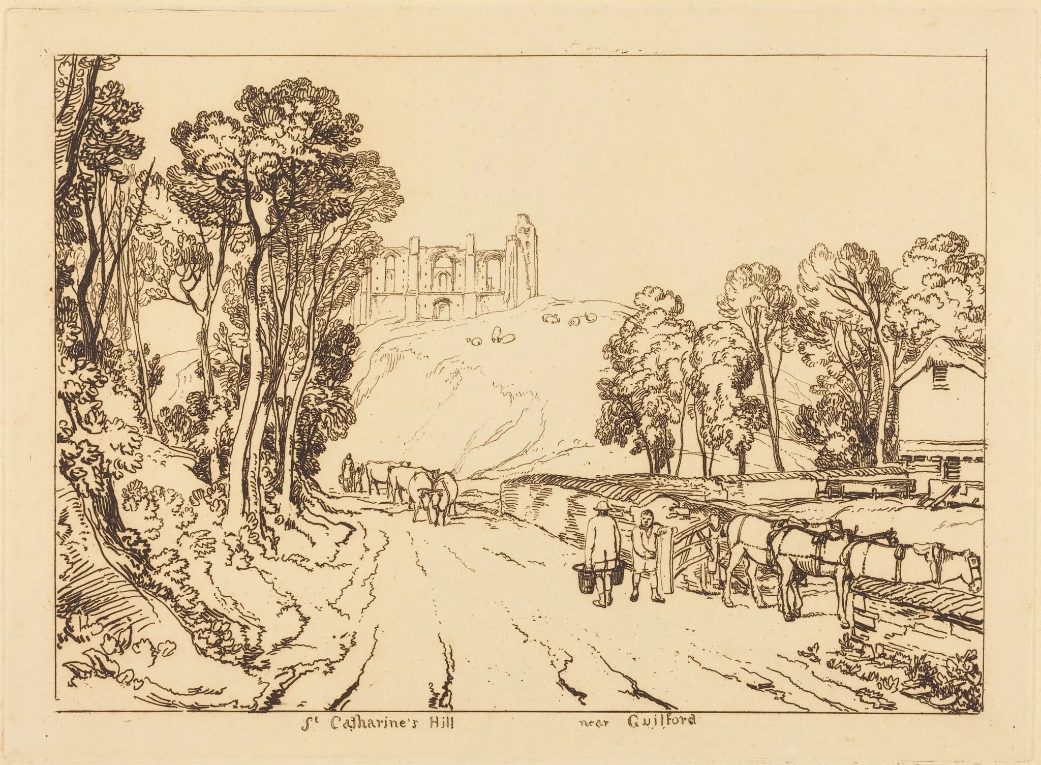 Saint Catherine's Hill Near Guilford, by Joseph Mallord William Turner, ink, 1811