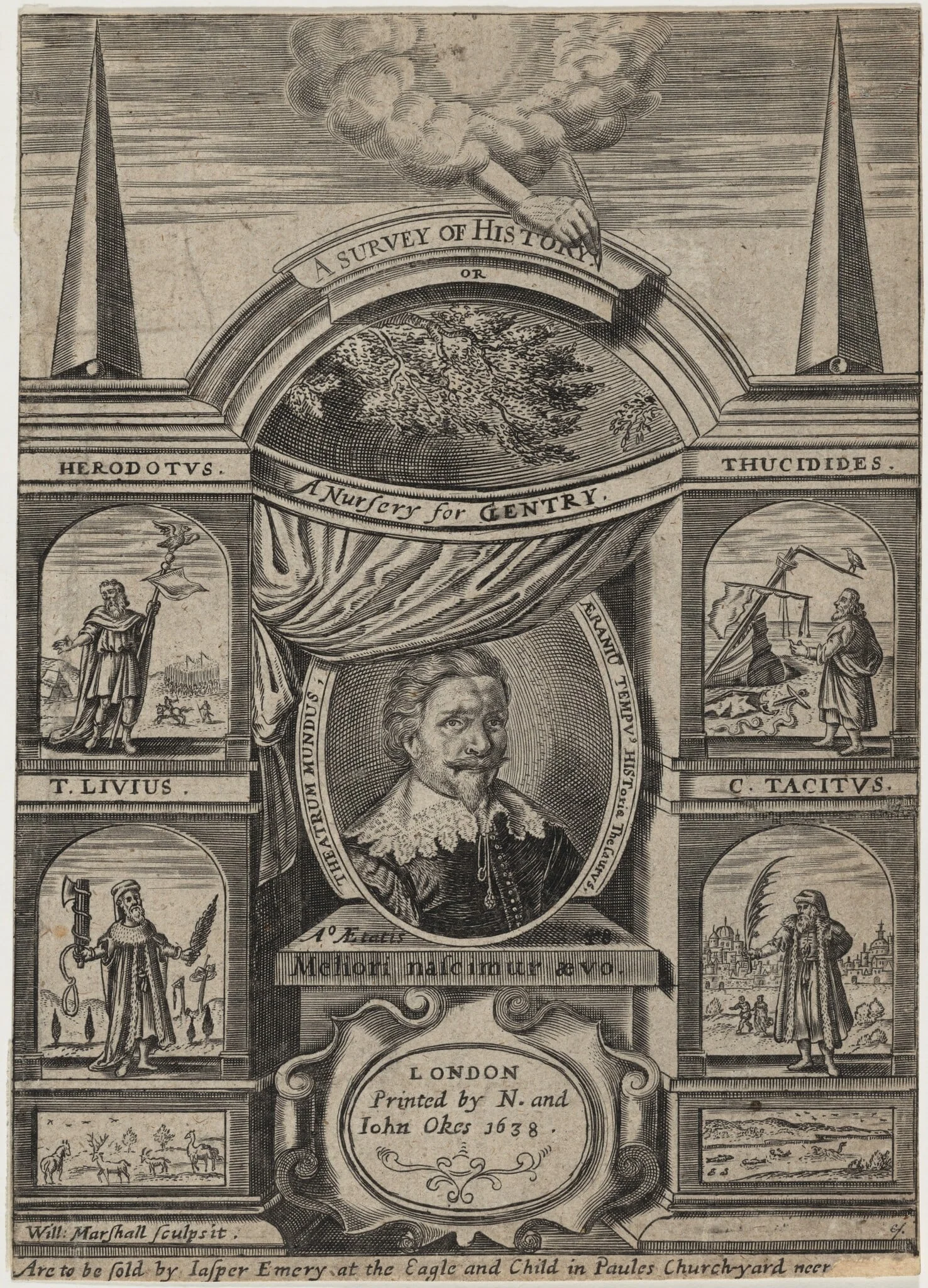 Title page to R. Brathwait, A Survey of History, by William Marshall, ink, 1638