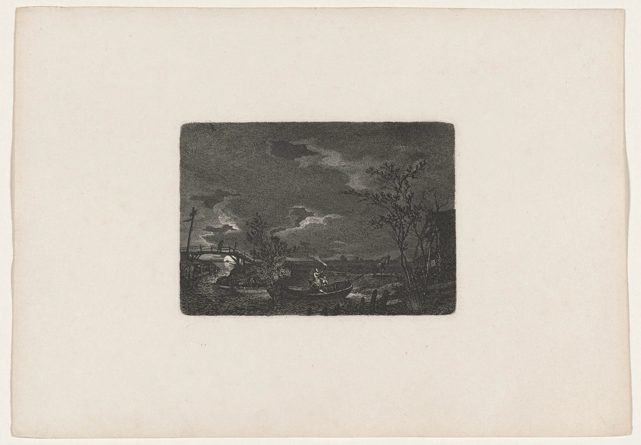 Night-Time Boat Ride, by Carl August Lebschée, ink, 1828