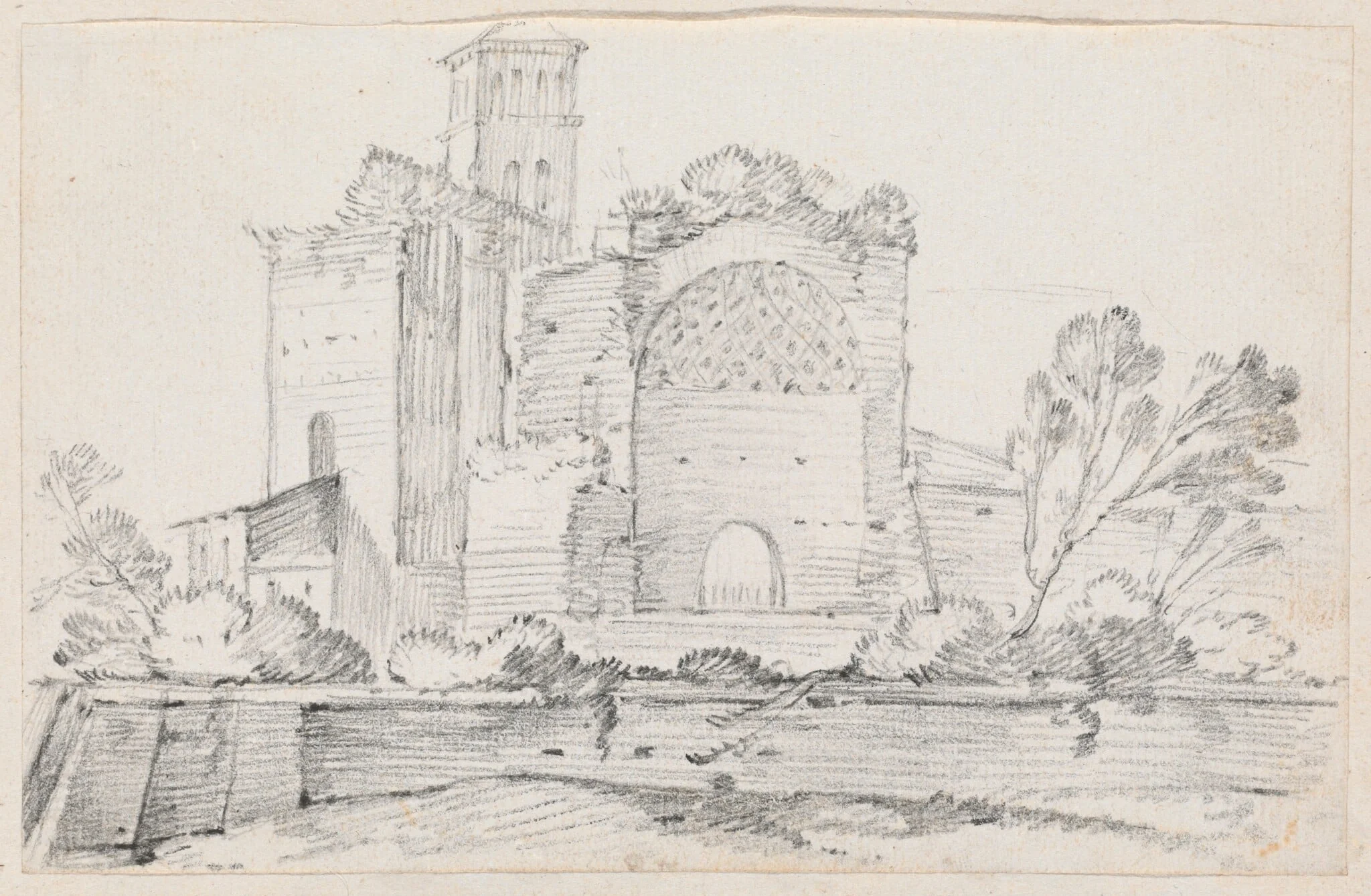 Ruins of the Temple of Venus and Rome in the Forum, by Joseph-Marie Vien, graphite, 1747