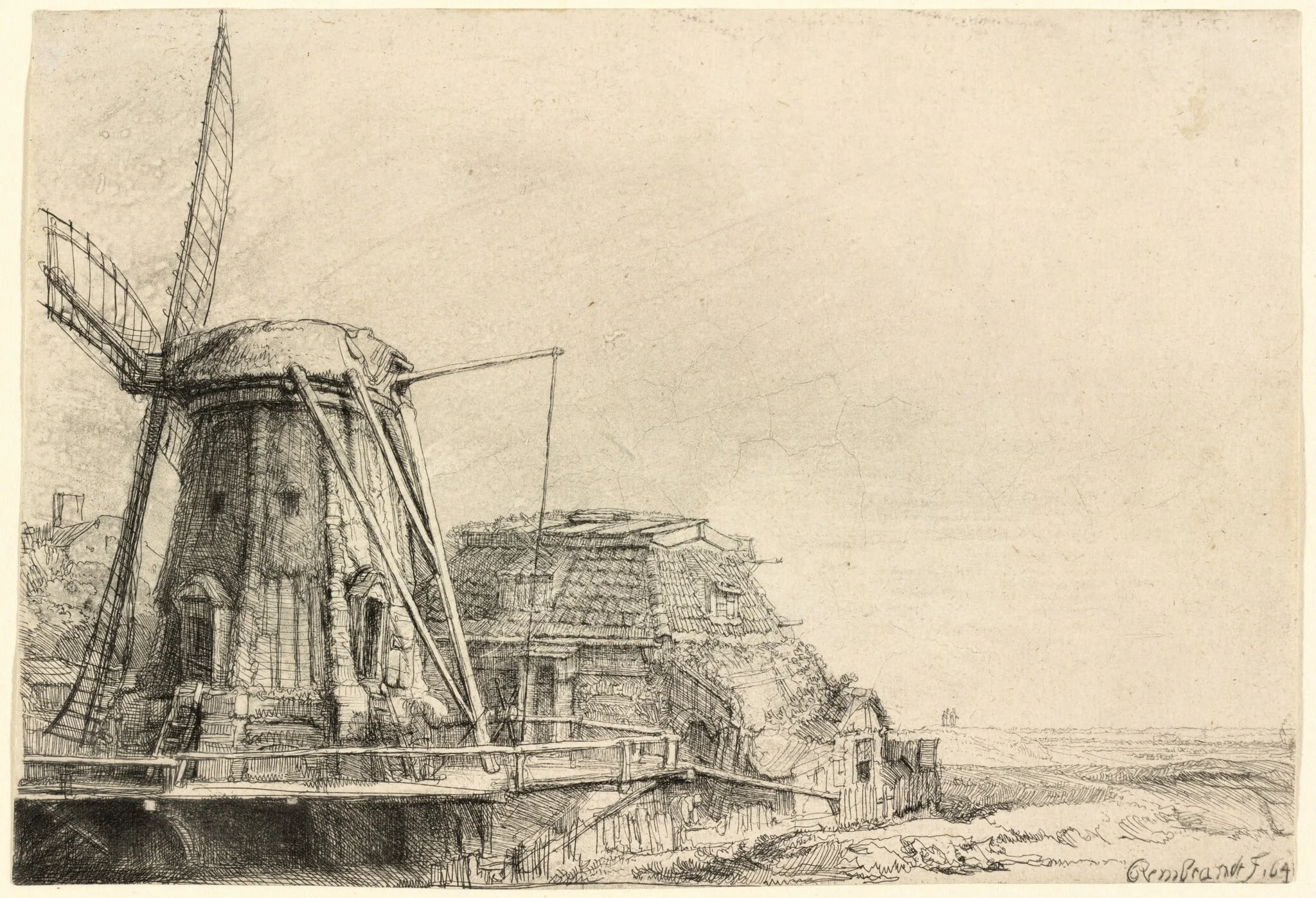 The Windmill, by Rembrandt, ink, 1641