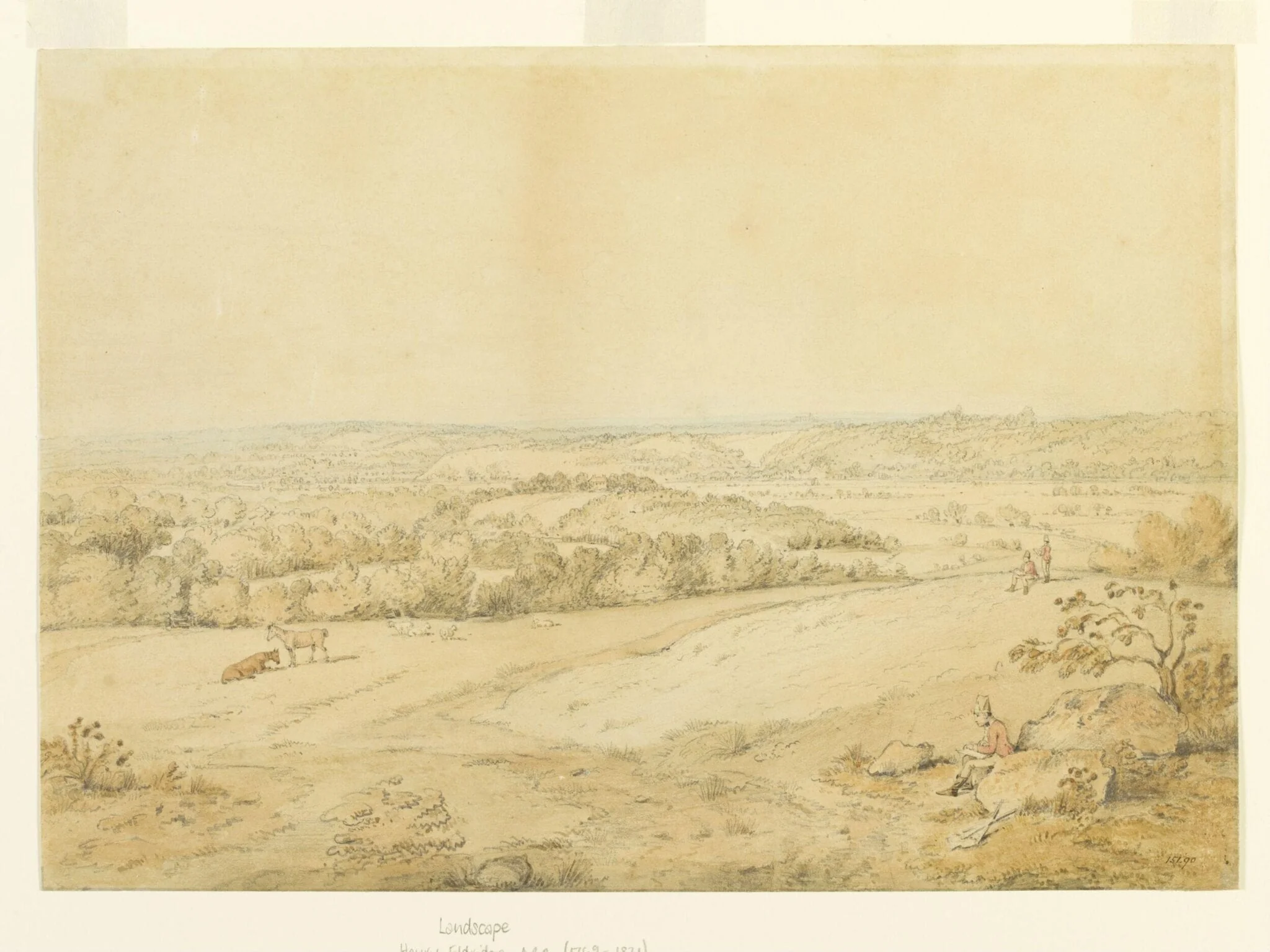 Landscape with soldiers sketching, by Henry RA Edridge, watercolor, 1790