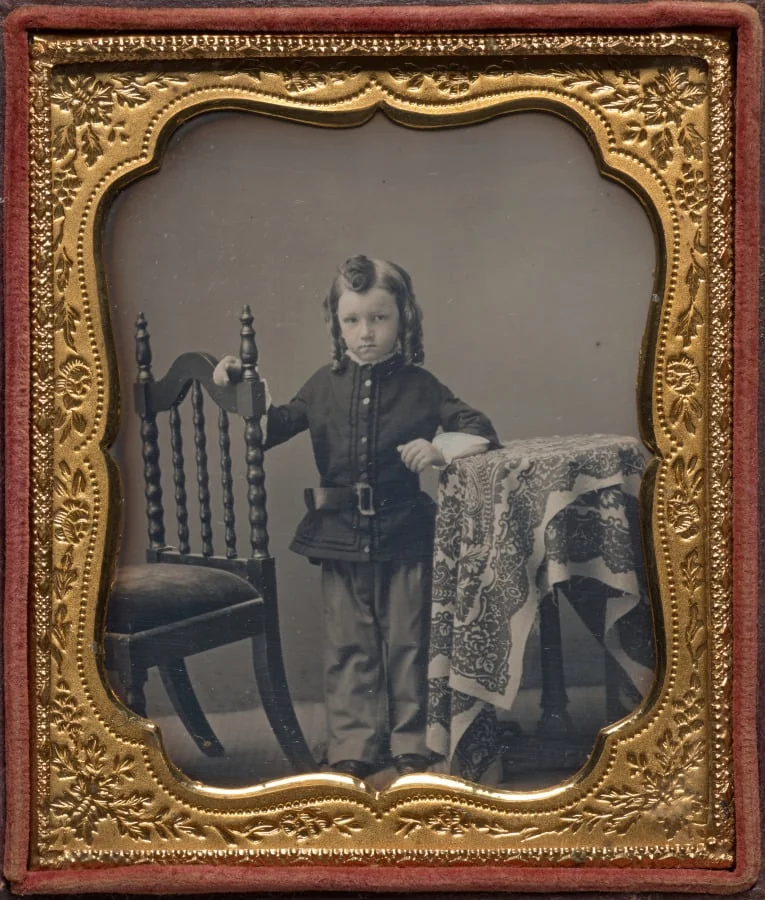 Standing boy with bottle curls, by Unknown, 1854
