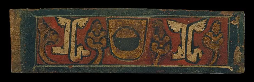 Small coffered ceiling panel with the coat of arms of the Caldes family