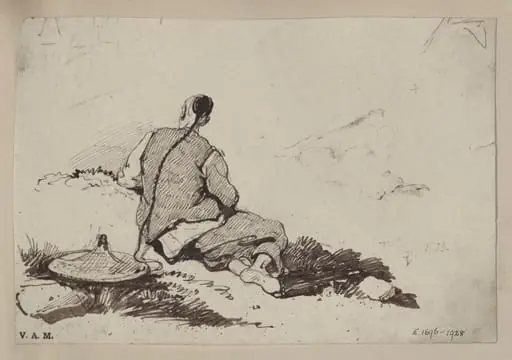 A Chinese figure on a hillside