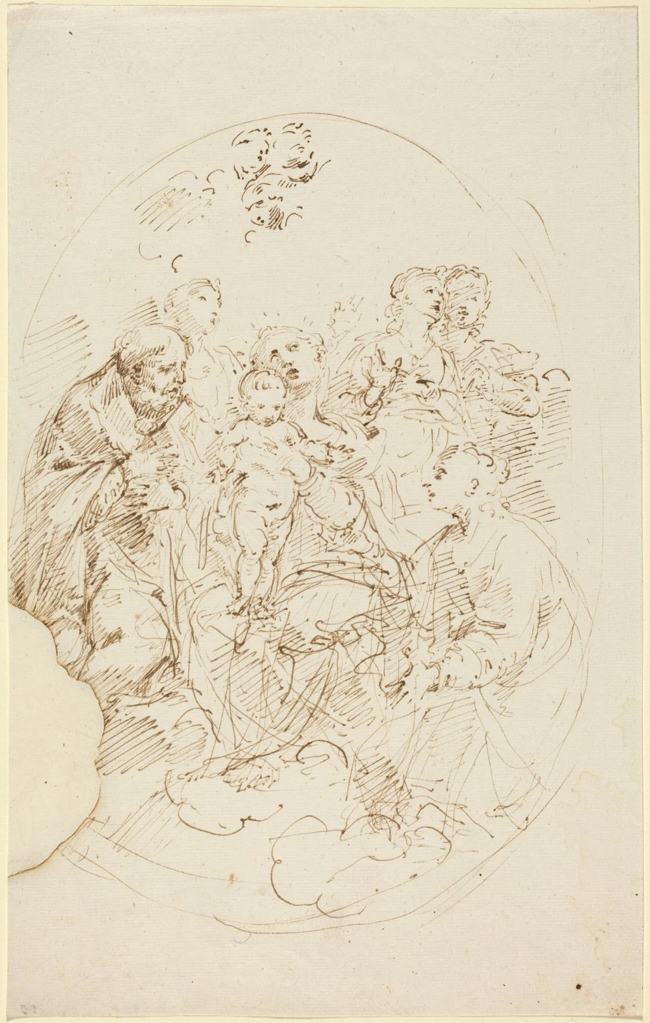 Virgin and Child with Five Saints, by Donato Creti, ink, 1710