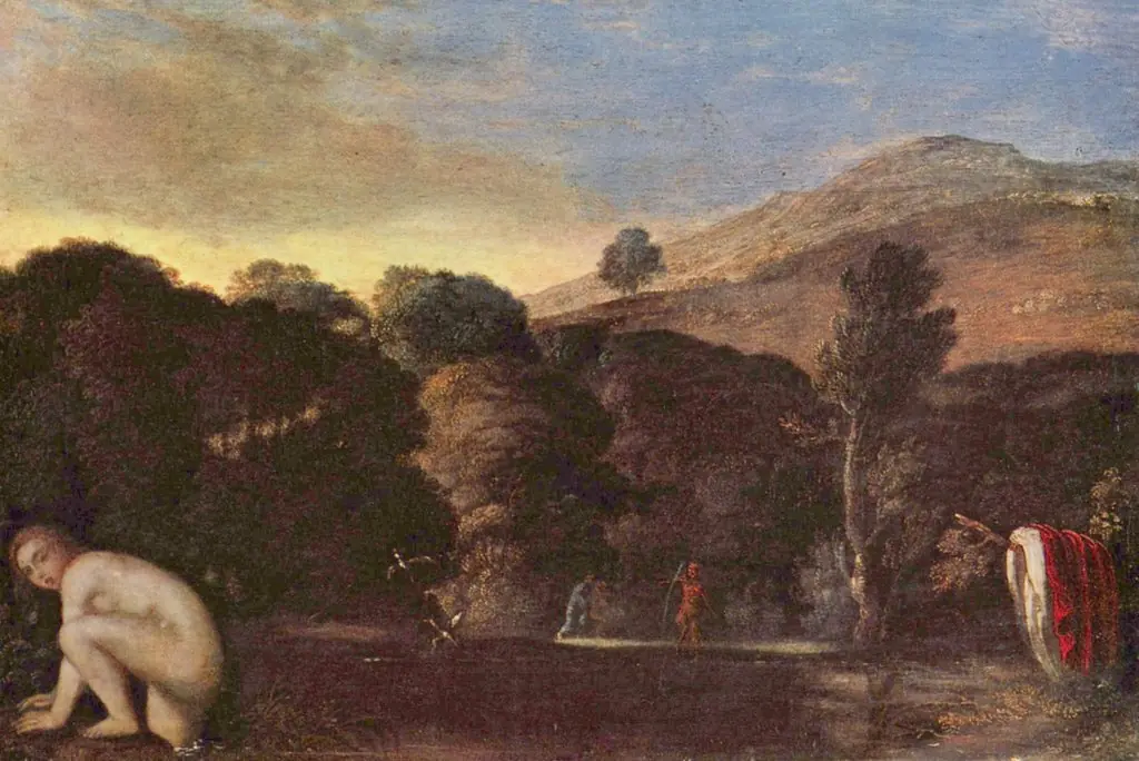 Landscape with bathing nymph
