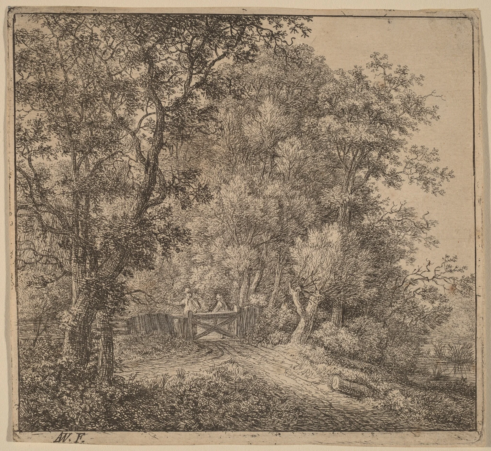 Two Men at a Gate, by Antonie Waterloo, ink, 1650