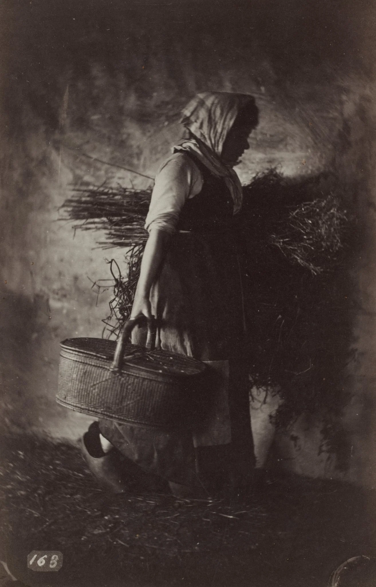 Female Peasant Carrying a Basket and Hay, by Auguste Giraudon, 1870
