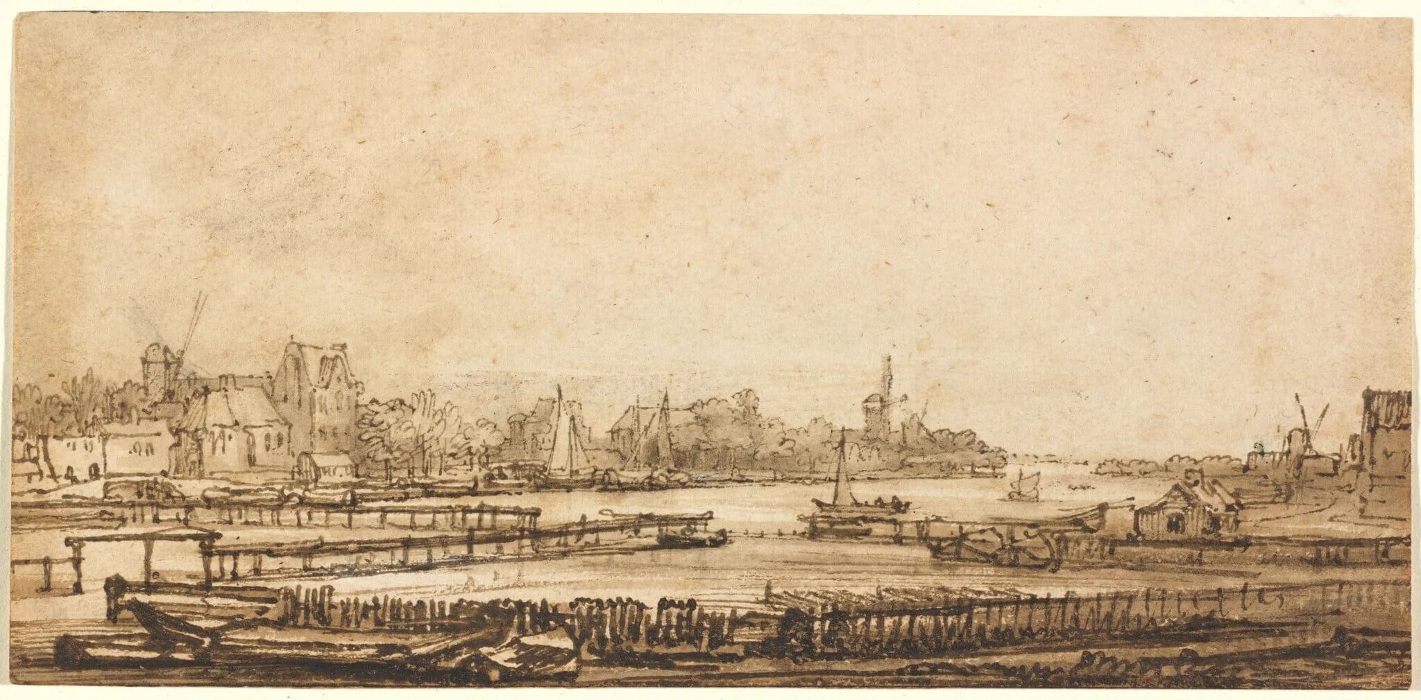 View over the Amstel from the Rampart, by Rembrandt, ink, 1648
