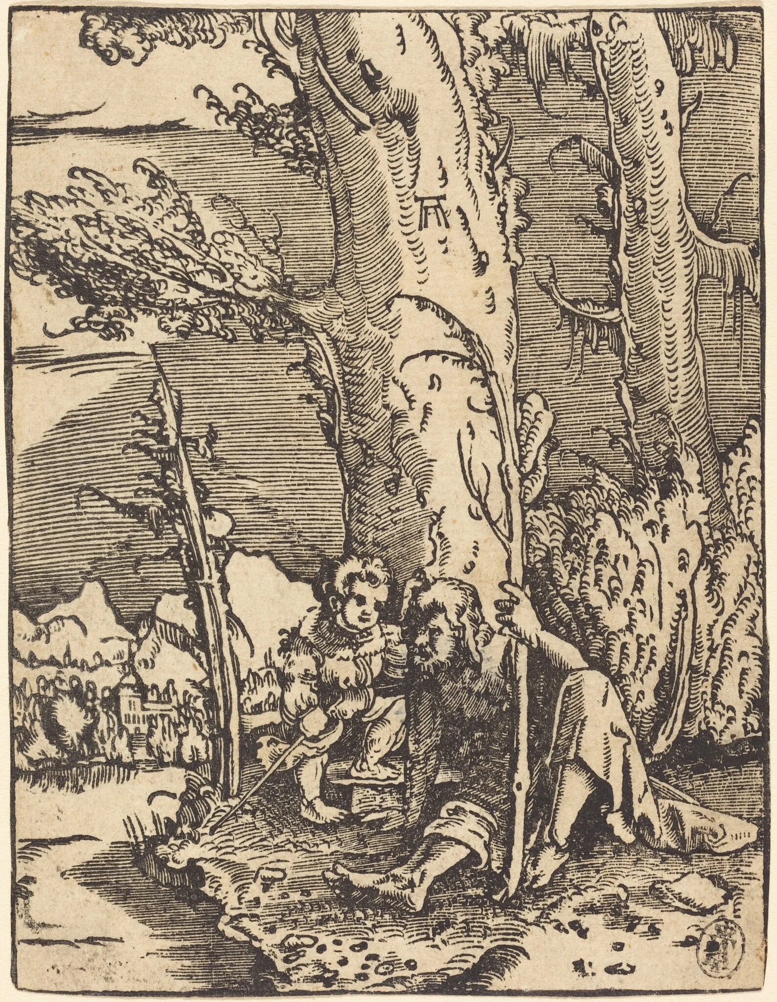 Saint Christopher Seated by a River Bank, by Albrecht Altdorfer, ink, 1516