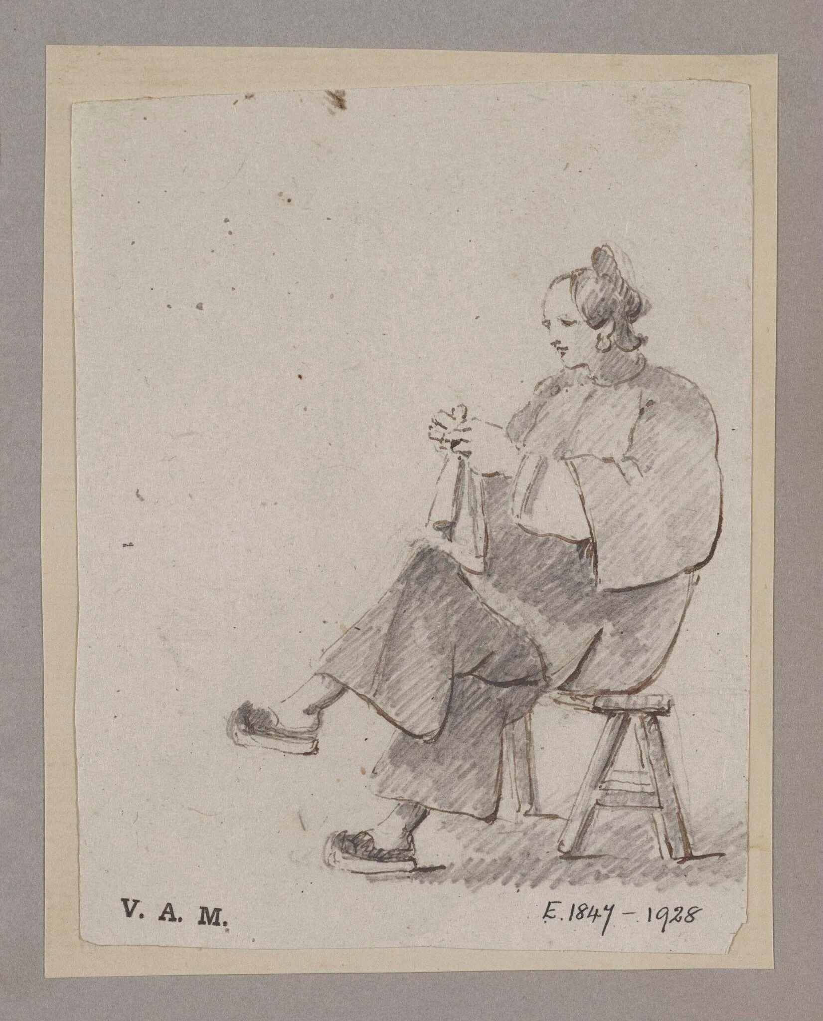 A Chinese woman seated on a stool, by Unknown, 1850