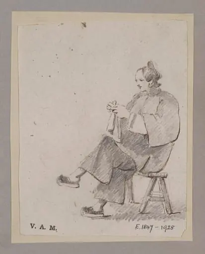 A Chinese woman seated on a stool