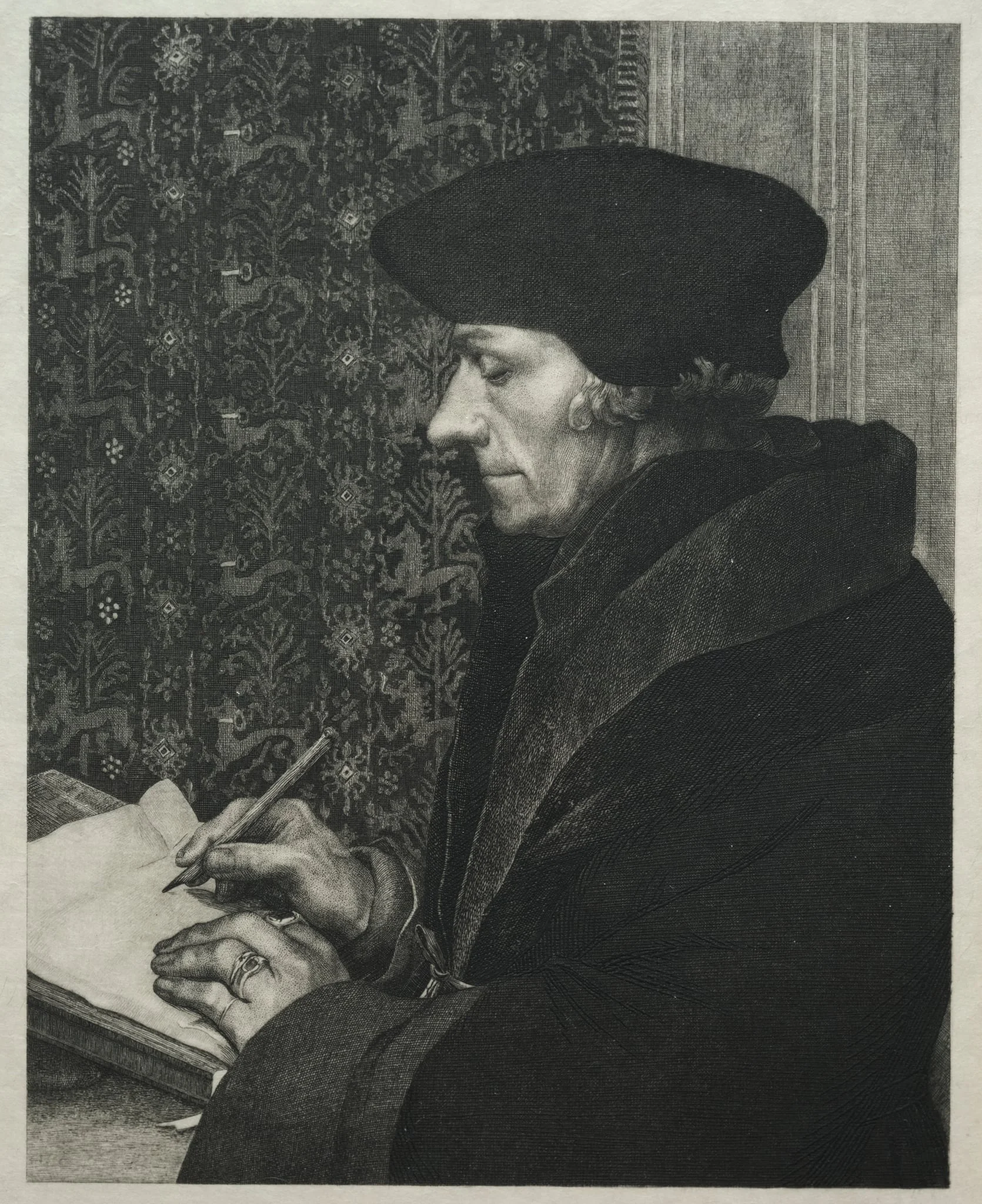 Erasmus, after Holbein, by Félix Bracquemond, 1863
