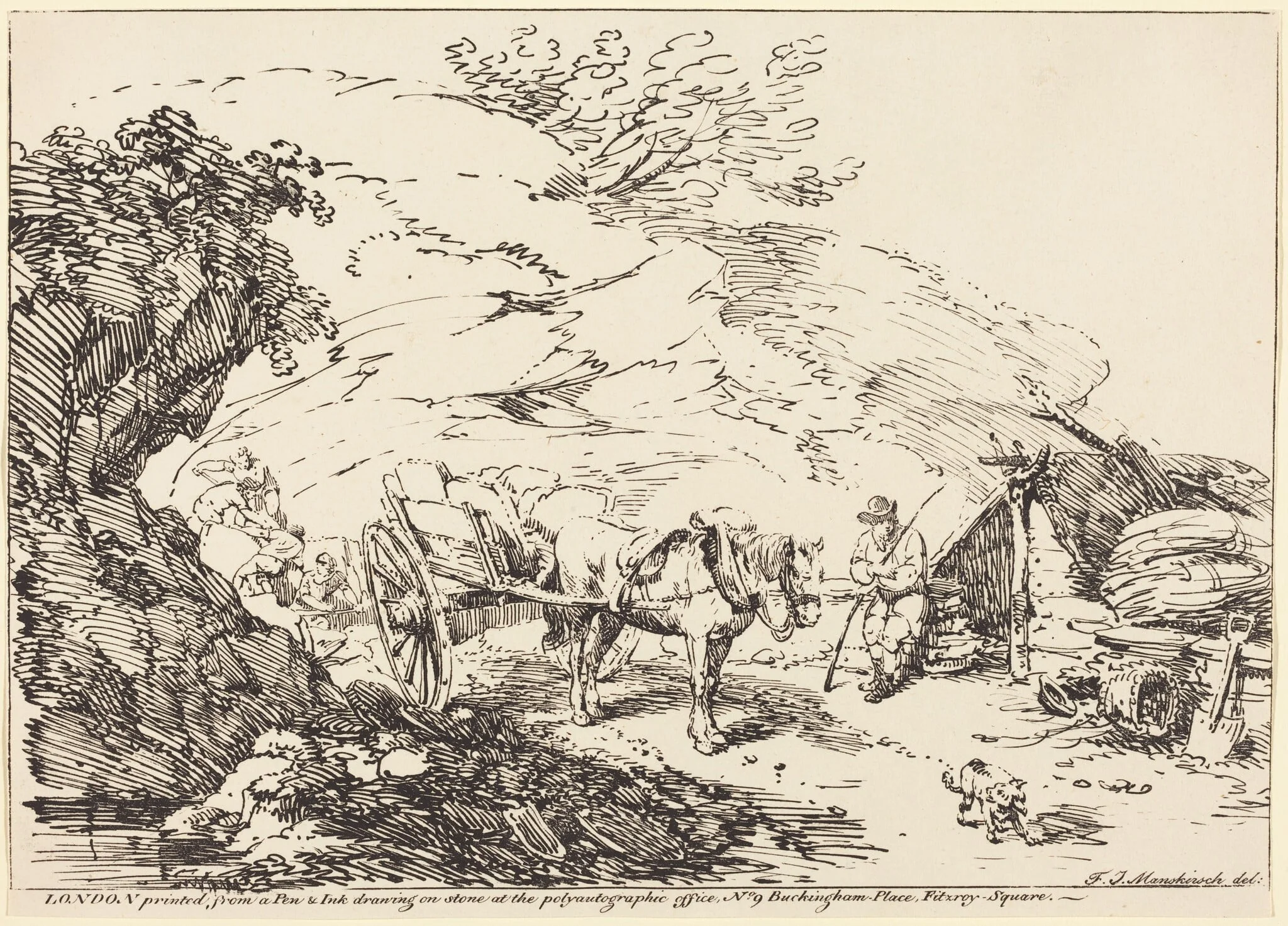 Horse and Cart in Quarry, by Franz Joseph Manskirch, ink, 1806