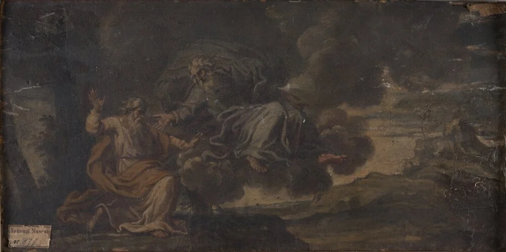 Moses Receives the Ten Commandments on Mount Sinai, by Unknown, unspecified, 1649