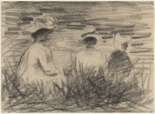 Three Figures Seated in a Meadow, Seen from the Back