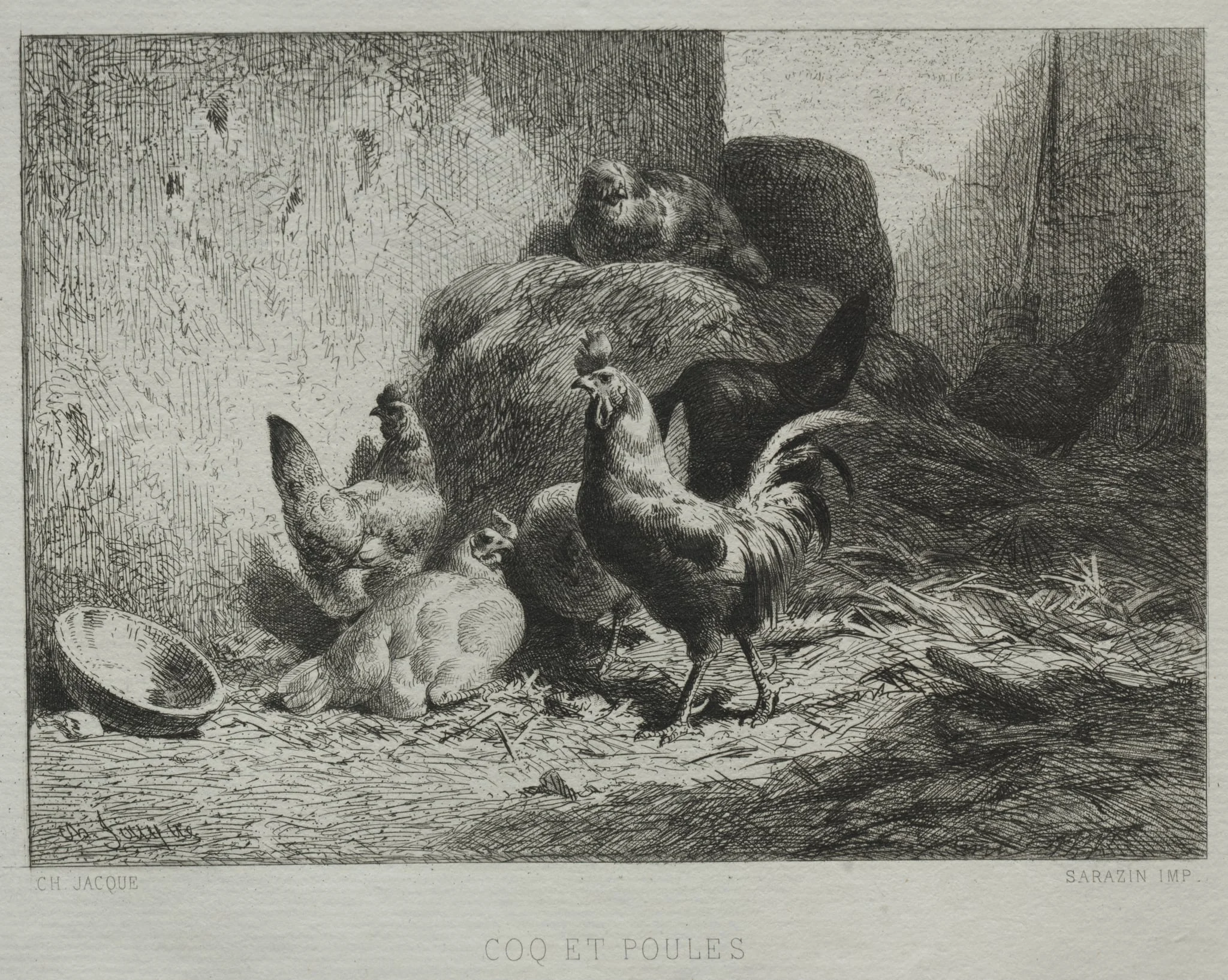 Cock and Hens, by Charles Jacque, 1864