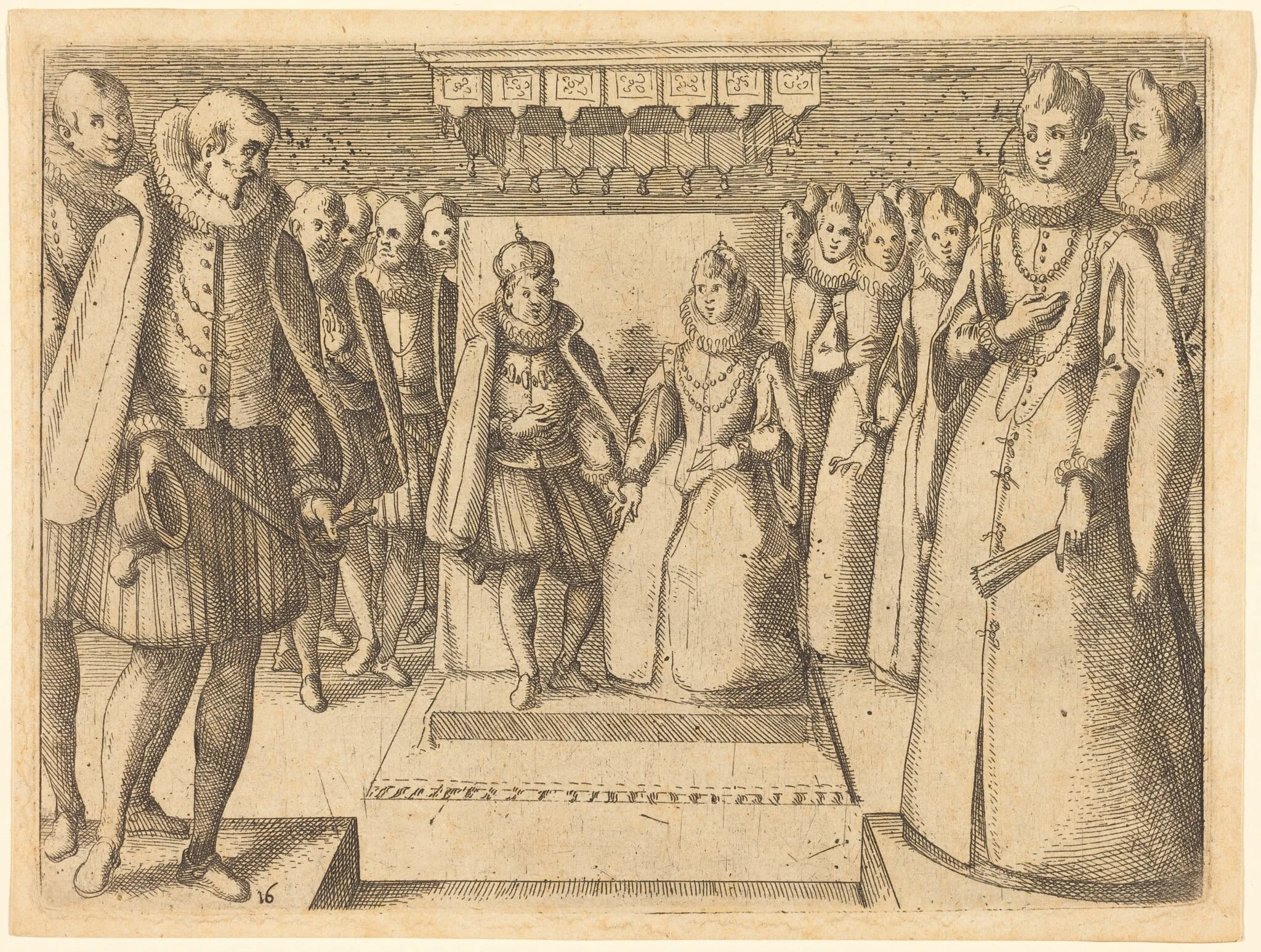Meeting of Margaret of Austria and Philip III, by Jacques Callot, ink, 1612