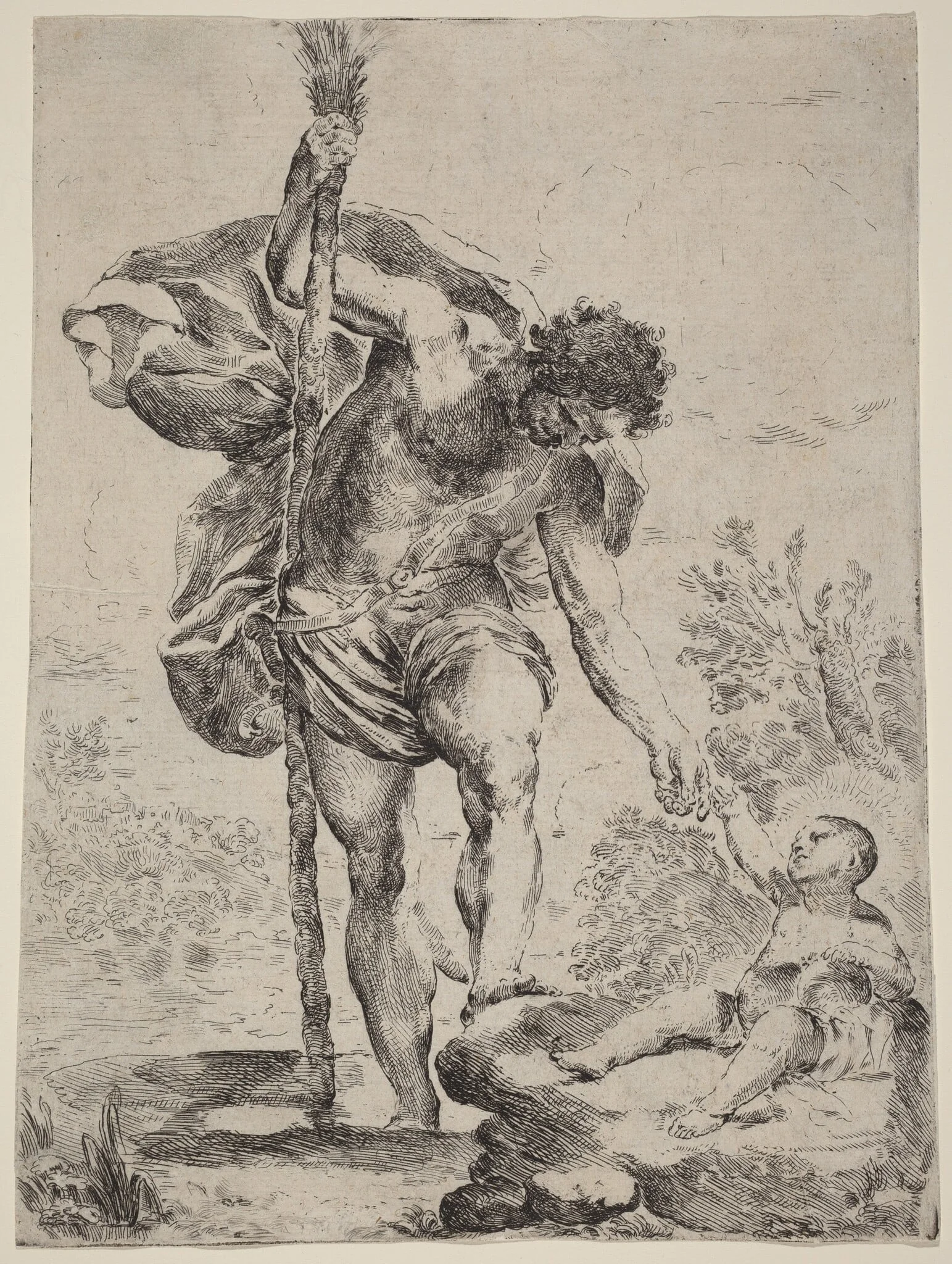 Saint Christopher Giving His Hand to the Infant Jesus, by Francesco Amato, ink, 1654