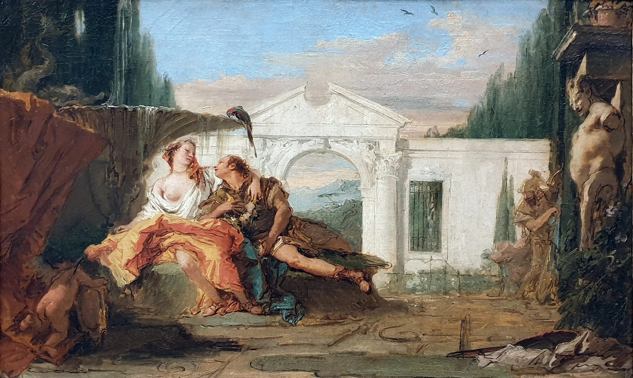 Rinaldo and Armida in Armida's magic garden, eavesdropped by Carlo and Ubaldo