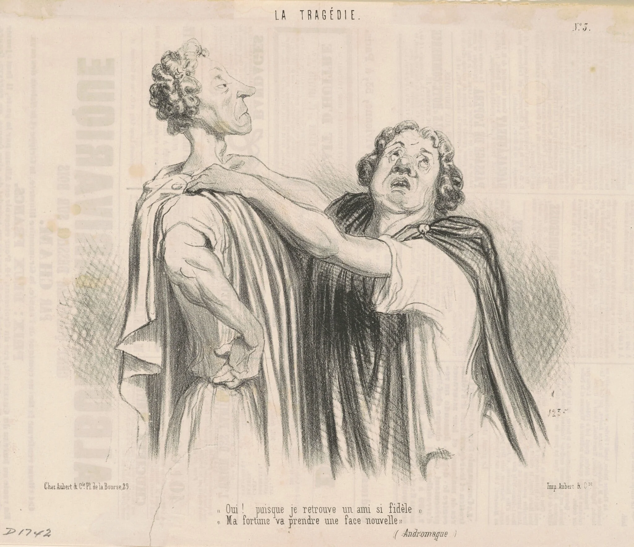 Oui! Puisque je trouve un ami si fidèle ..., by Honoré Daumier, ink, 1848
