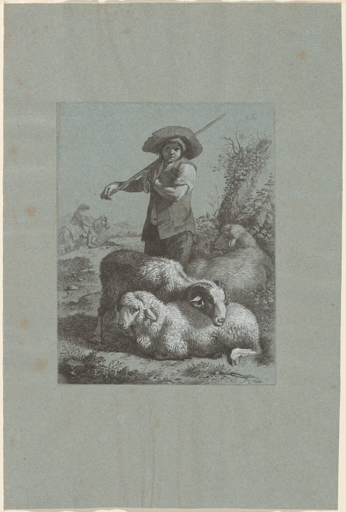 Shepherd Boy with Sheep, by Francesco Londonio, ink, 1764