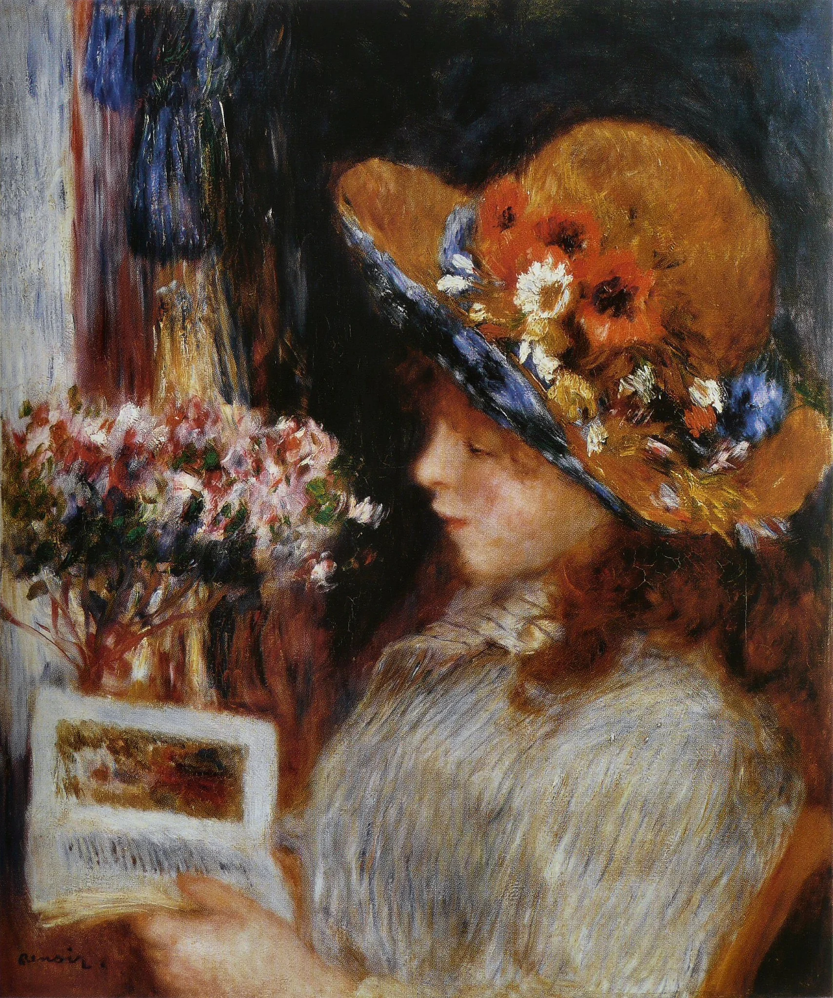 Young Girl Reading, by Auguste Renoir, oil, 1890