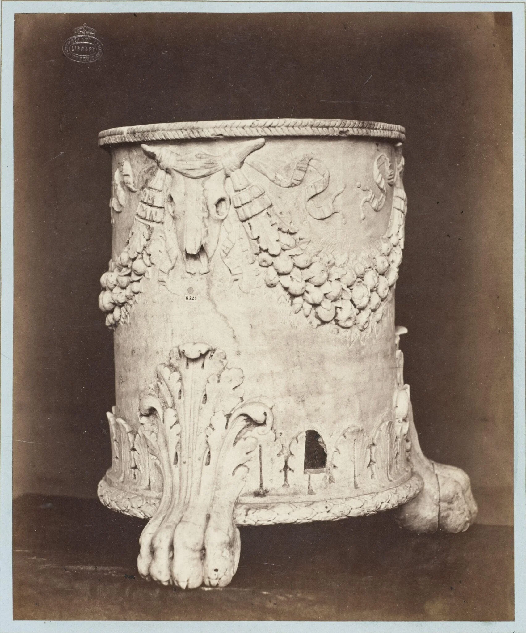 Marble socle ornamented in bas-relief, by Louise Laffon, photographic, 1864