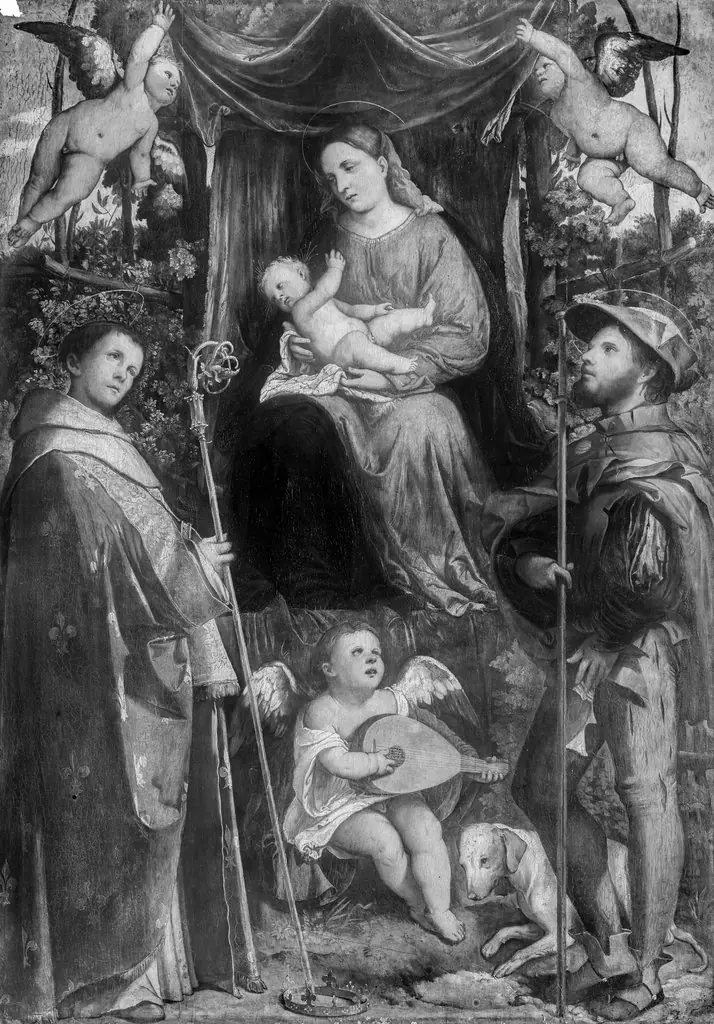 Mary and child enthroned with two saints