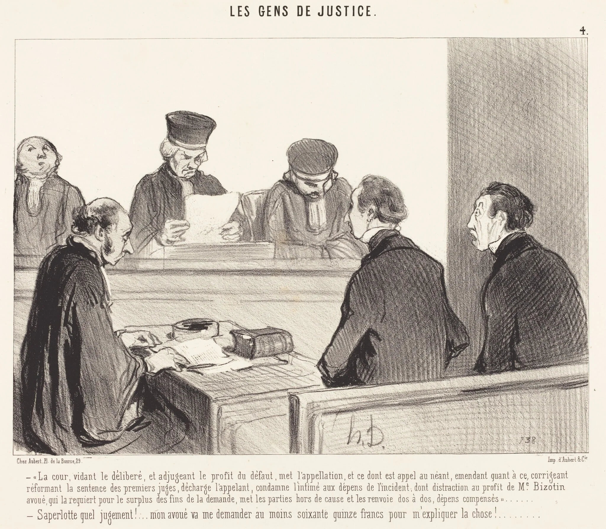 La Cour, vidant le délibéré..., by Honoré Daumier, ink, 1845