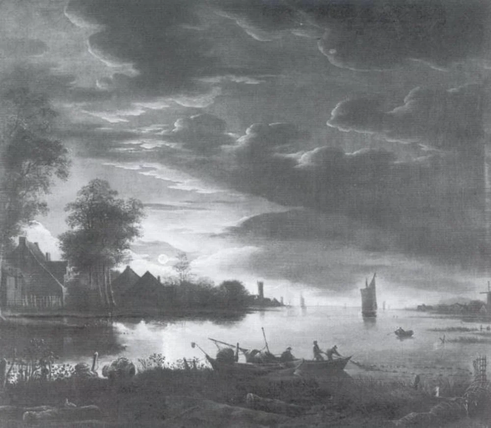 Moonlight Landscape with Seine-fishing