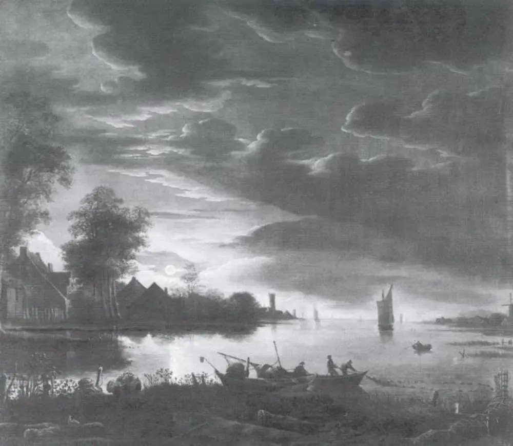 Moonlight Landscape with Seine-fishing