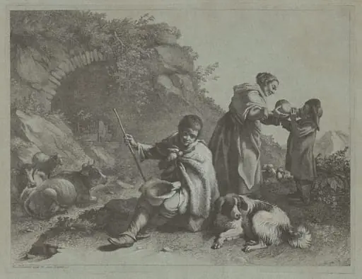 Seated Shepherd Boy and Woman Giving a Drink to a Child