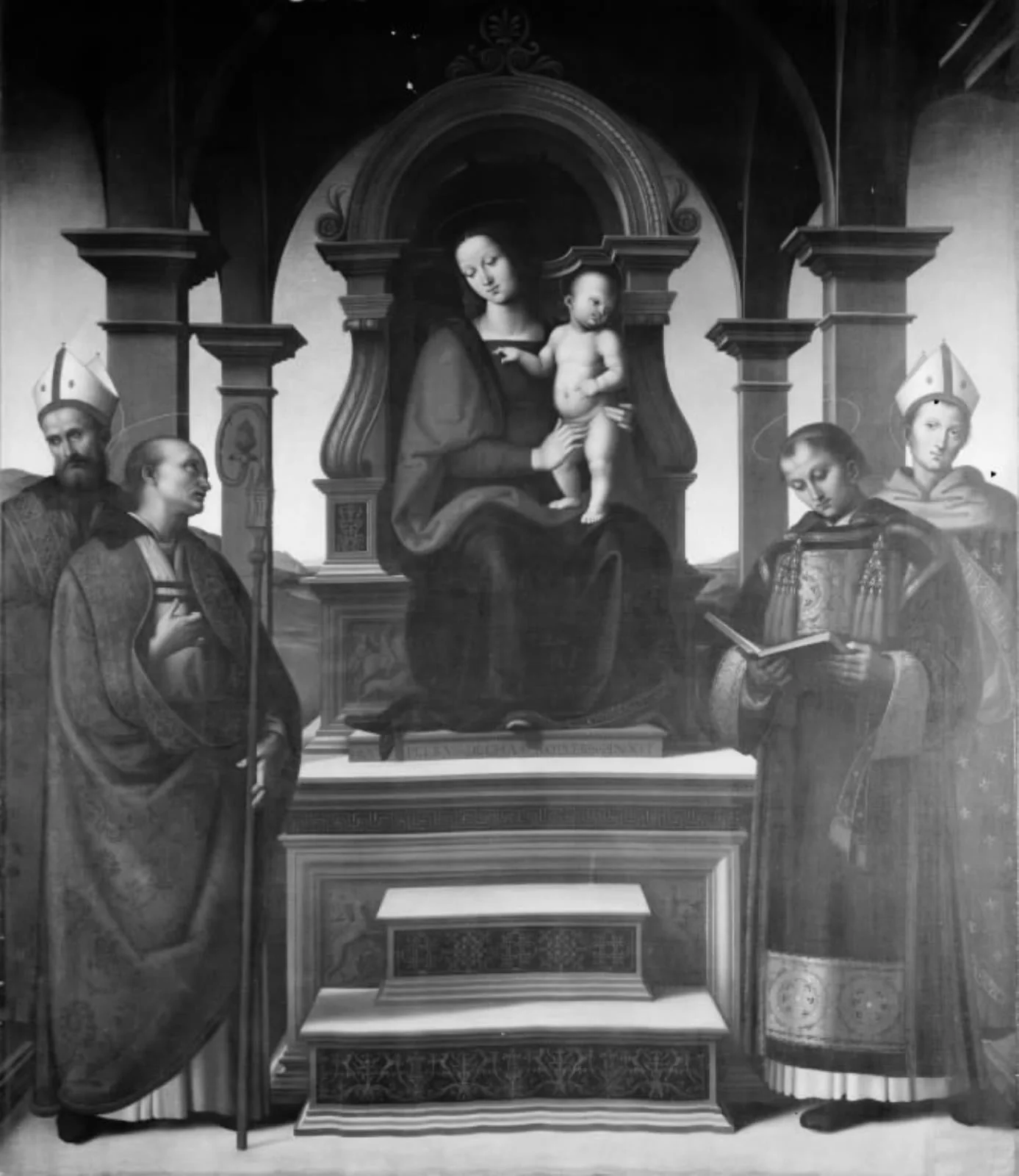 Madonna med barnet omgivet af fire helgener, by Unknown, 1850