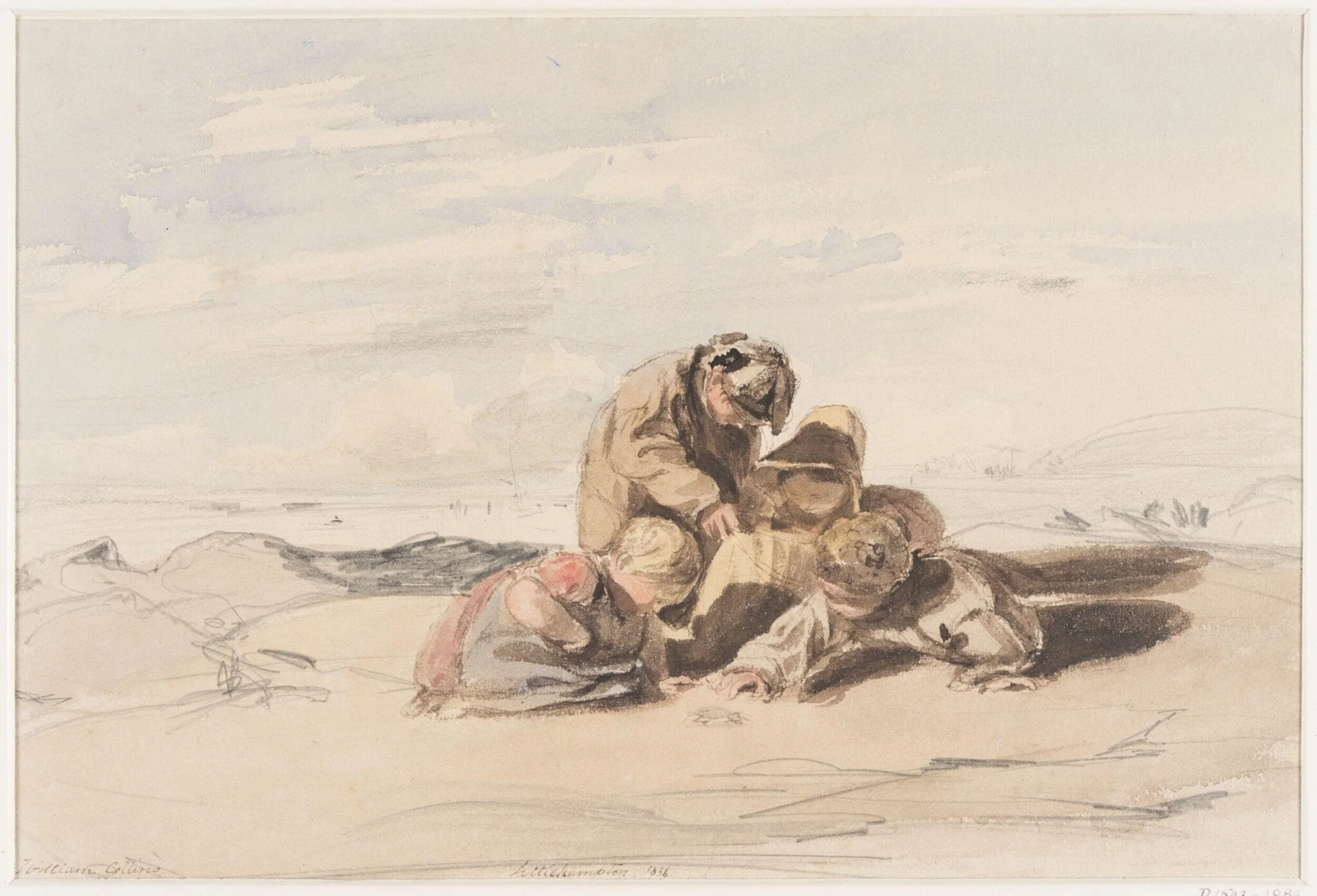 Littlehampton : Seashore Study with Children Playing on the Sands