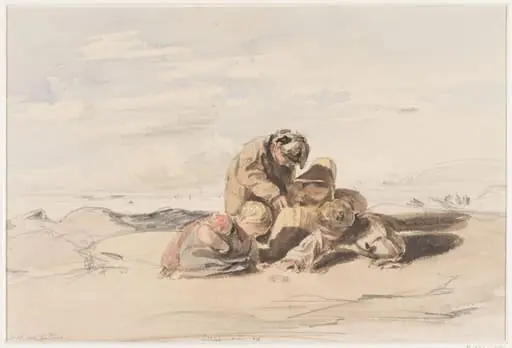 Littlehampton : Seashore Study with Children Playing on the Sands