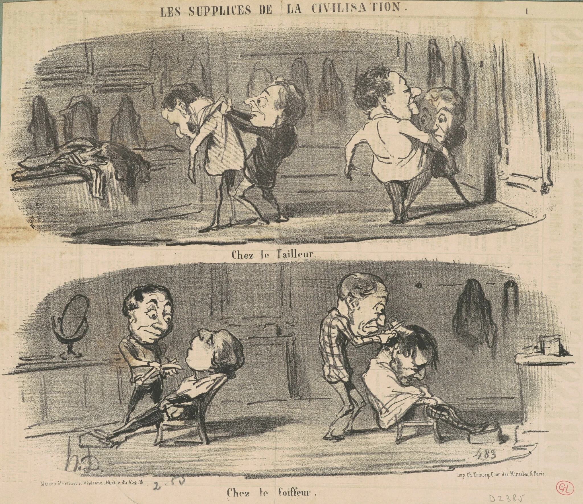 Chez le tailleur chez le coiffeur, by Honoré Daumier, ink, 1853