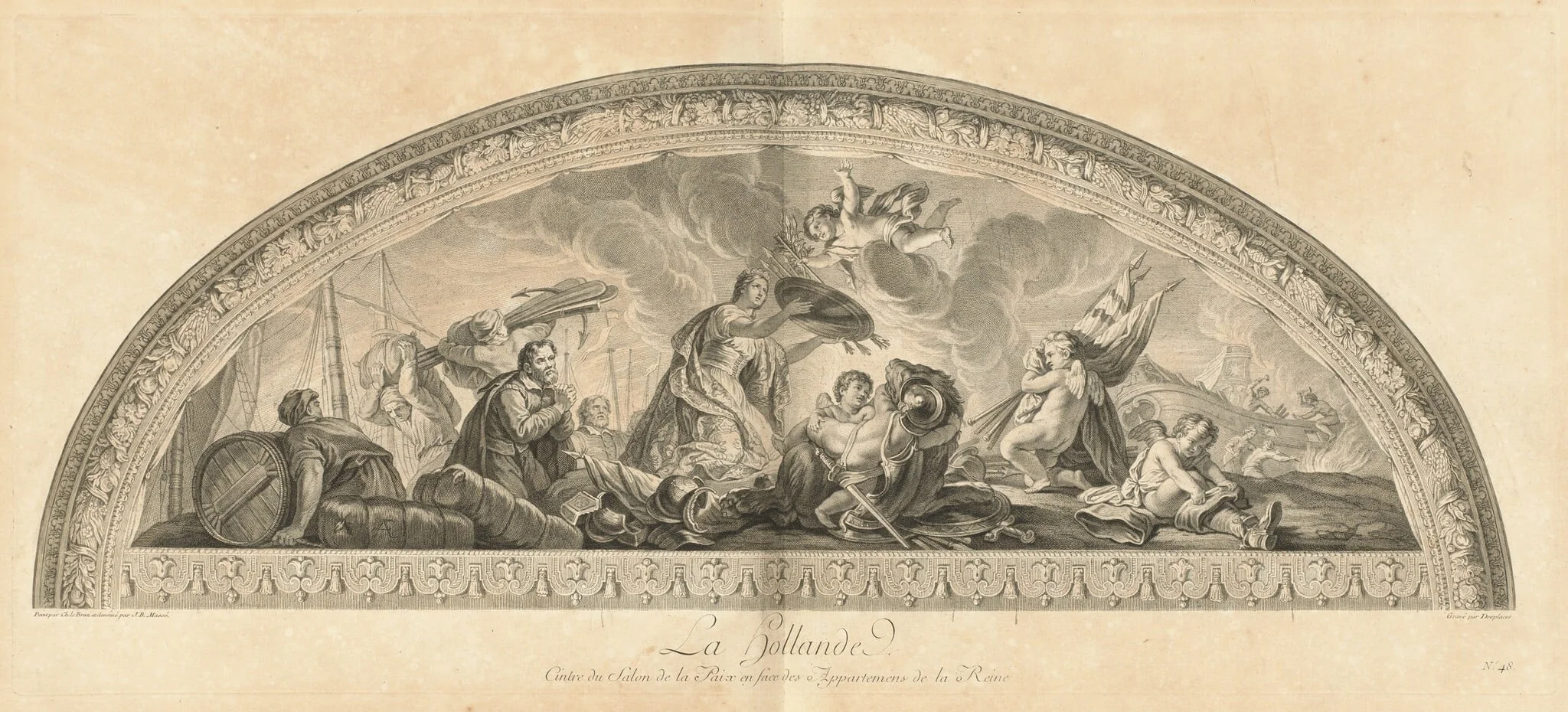 La Hollande Cintre du Salon de la Paix en face des Appartmens de la Reine (Holland, Center of the Salon of Peace Opposite the Queen's Apartments) [pl. 48], by Jean-Baptiste Massé, ink, 1752