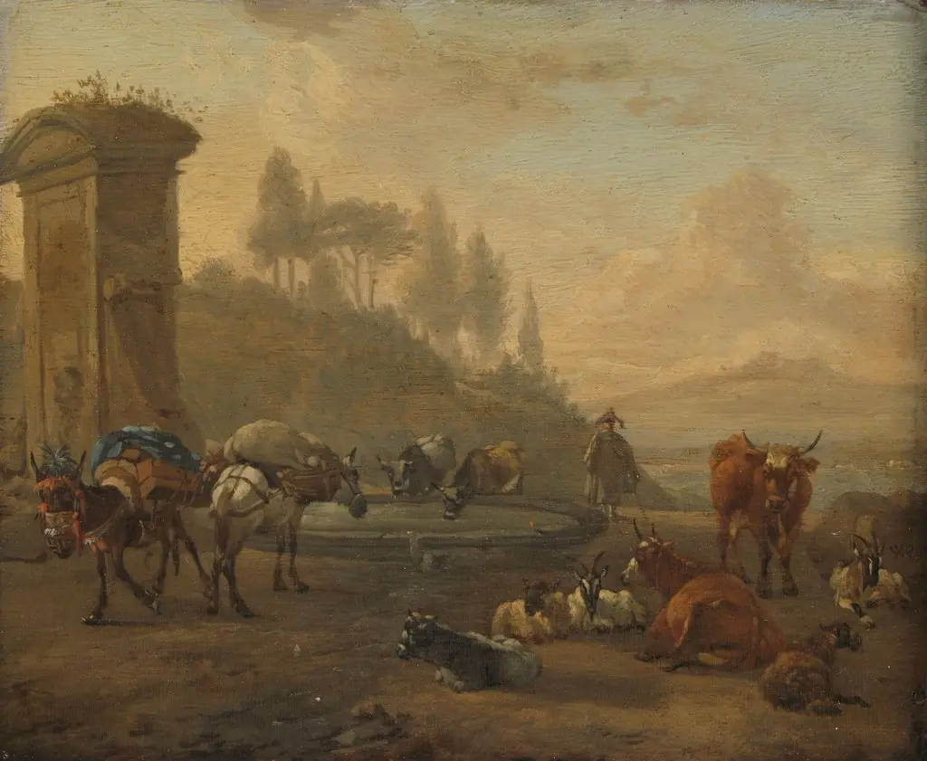 Herd near a fountain