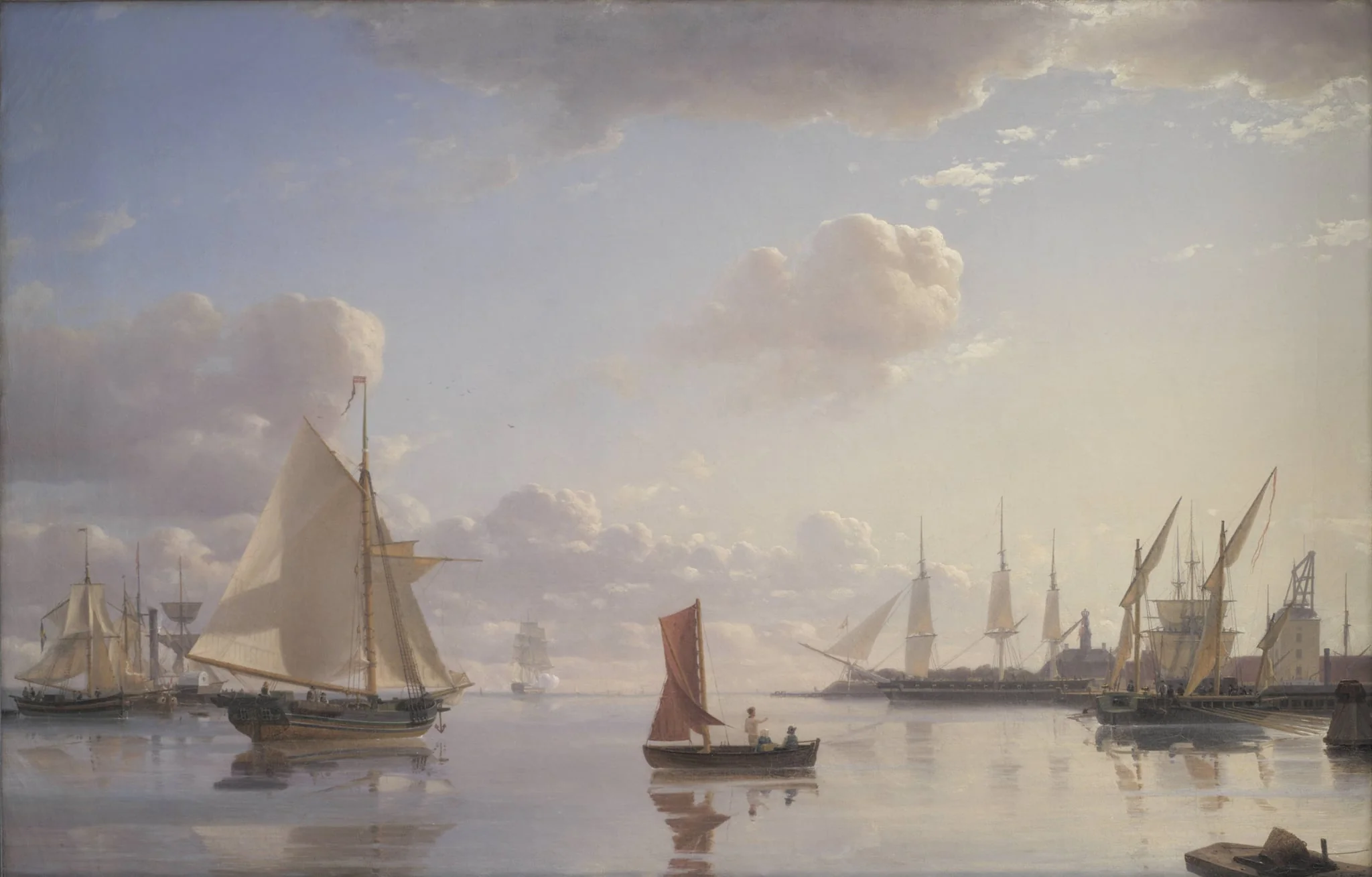 View from Langelinie towards the Royal naval Dockyards at Nyholm, Copenhagen. Morning Light