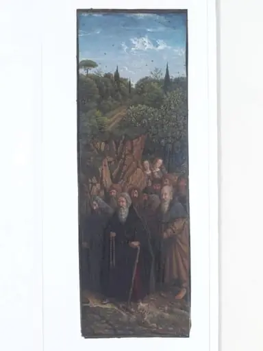 Copy of a detail of the Ghent Altarpiece, The  Pilgrims, by Hubert and Jan van Eyck in the church of St. Bavon, Ghent.