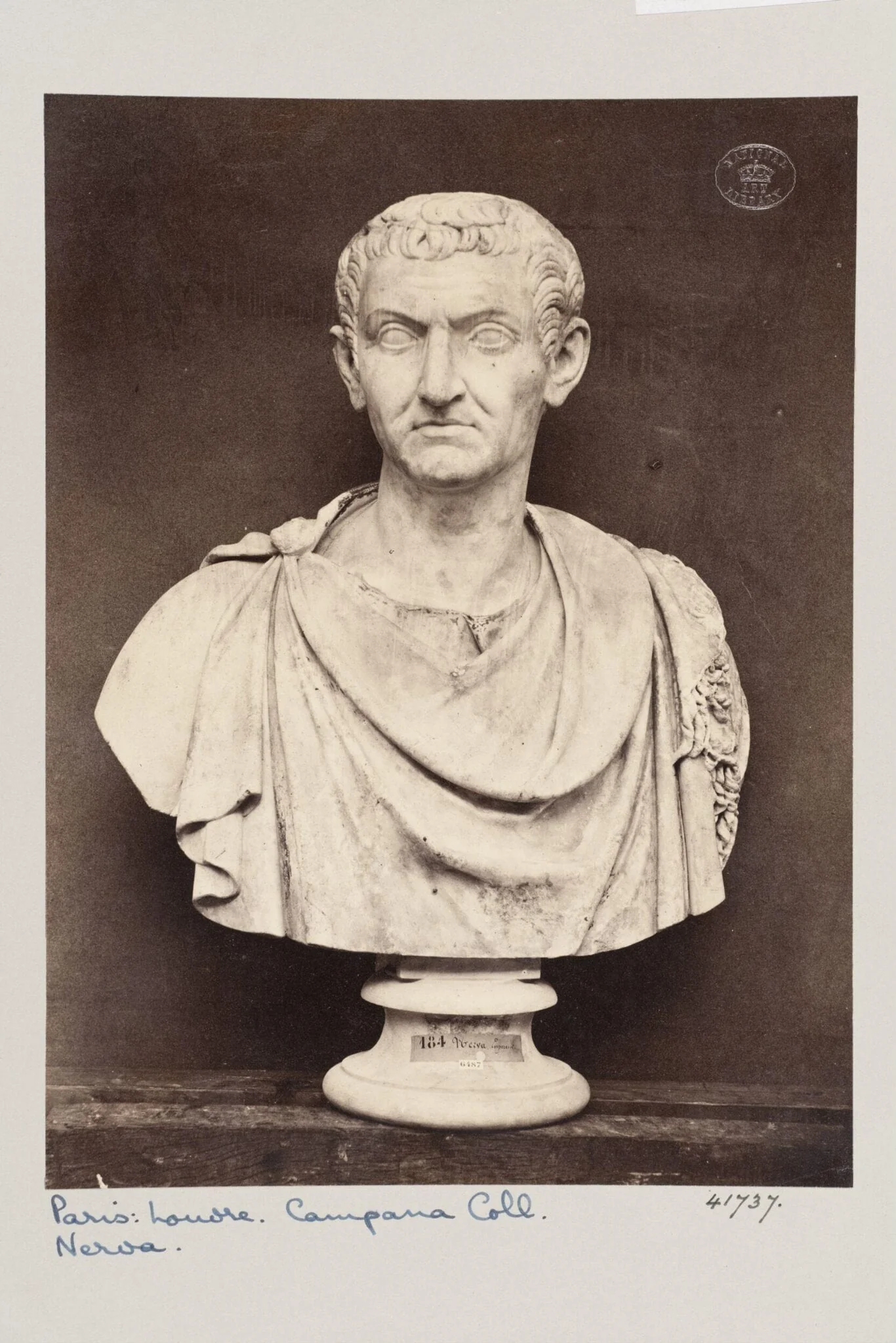 Marble bust of the Emperor Nerva, by Louise Laffon, photographic, 1864