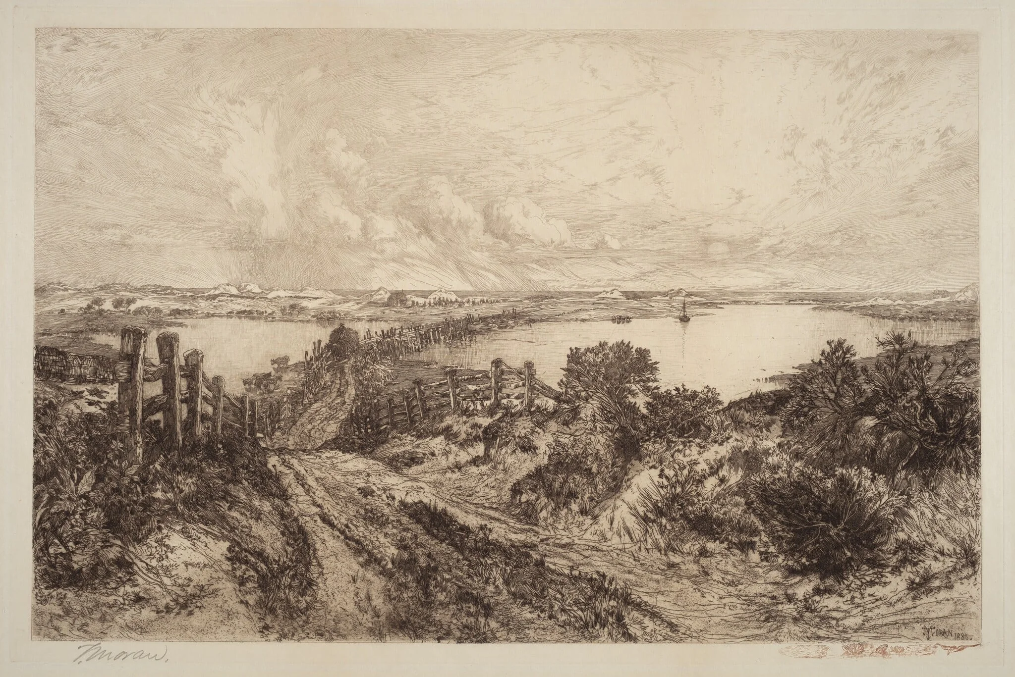 Morning, by Thomas Moran, ink, 1886