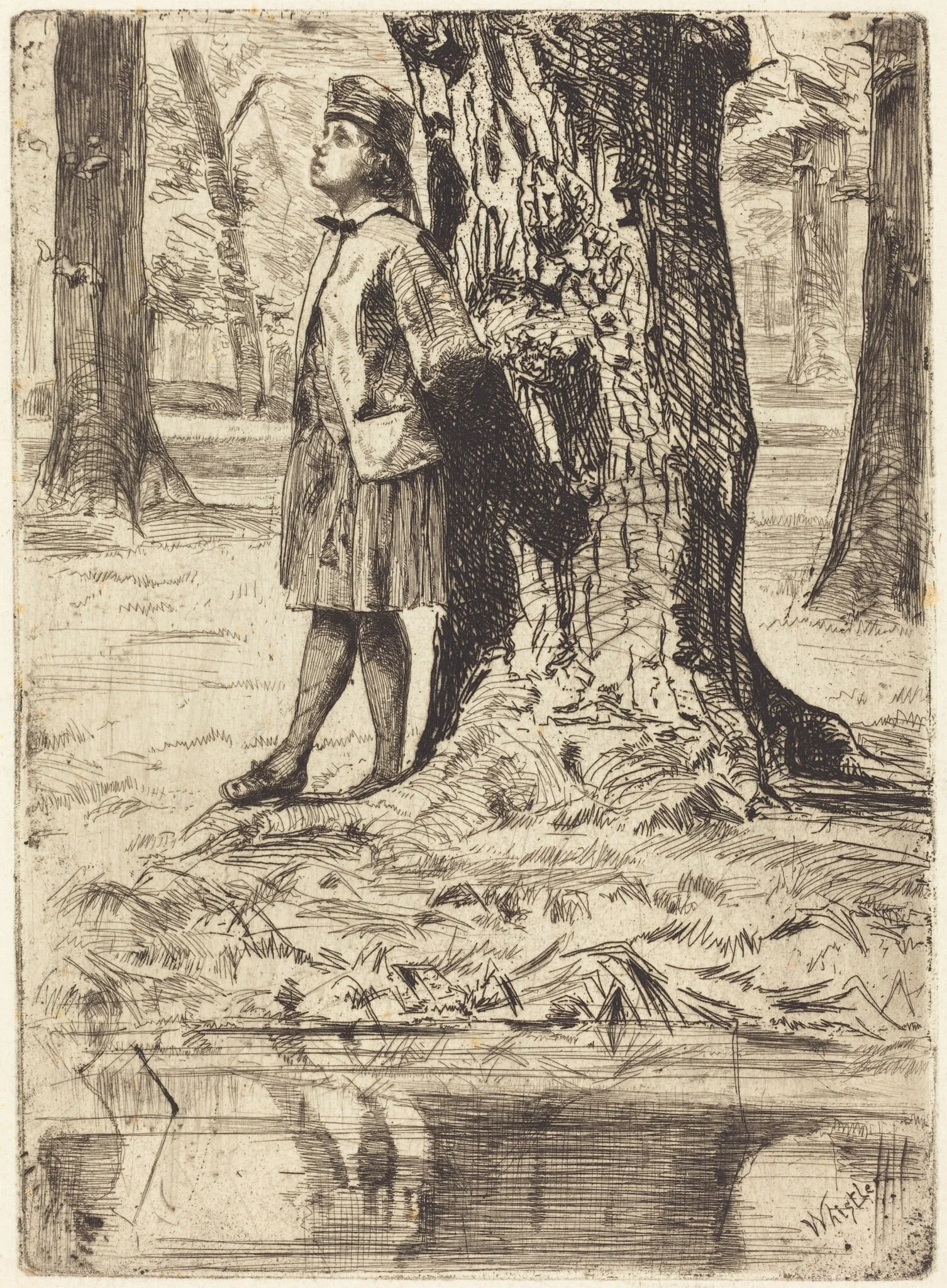 Seymour Standing under a Tree, by James McNeill Whistler, ink, 1859