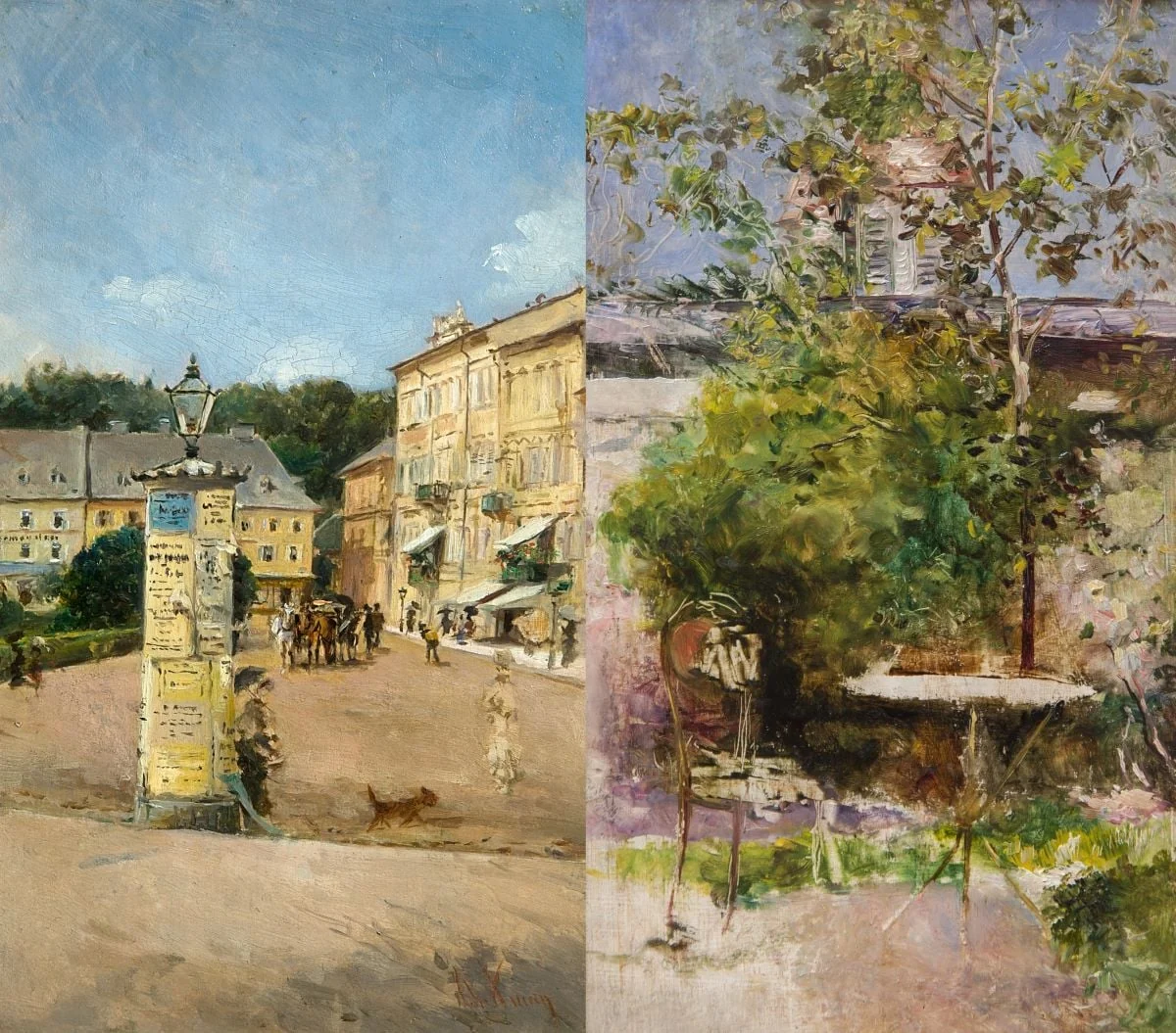 Piață cu turn de afișe. Verso: Colț de grădină, by Theodor Aman, unspecified, 1850